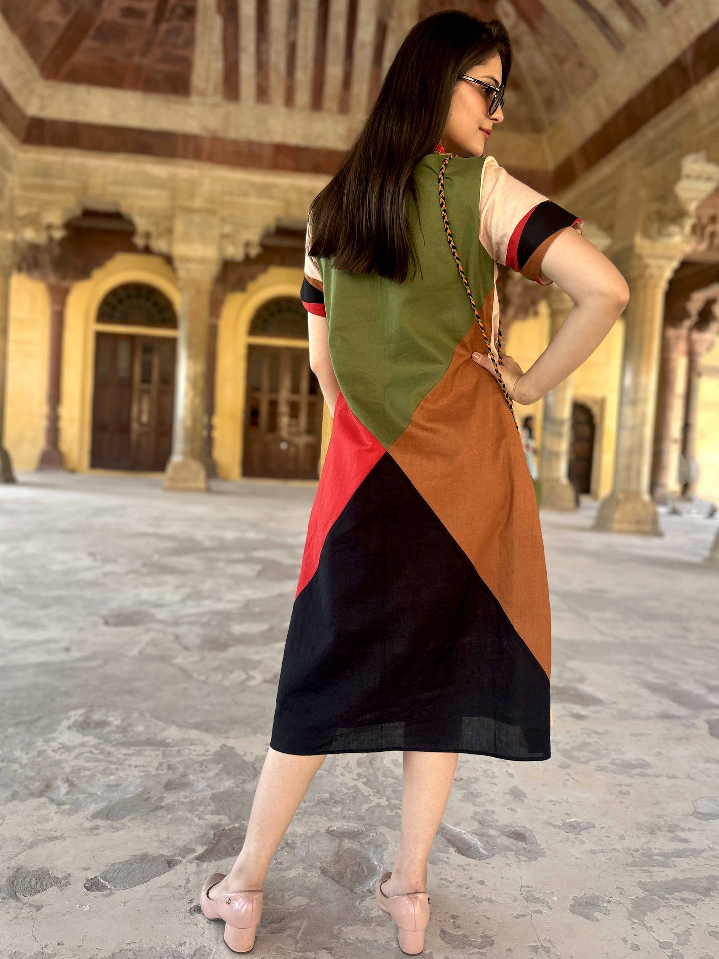 MIKENNA MASAI MARA HAND WOVEN COTTON PATCHWORK DRESS