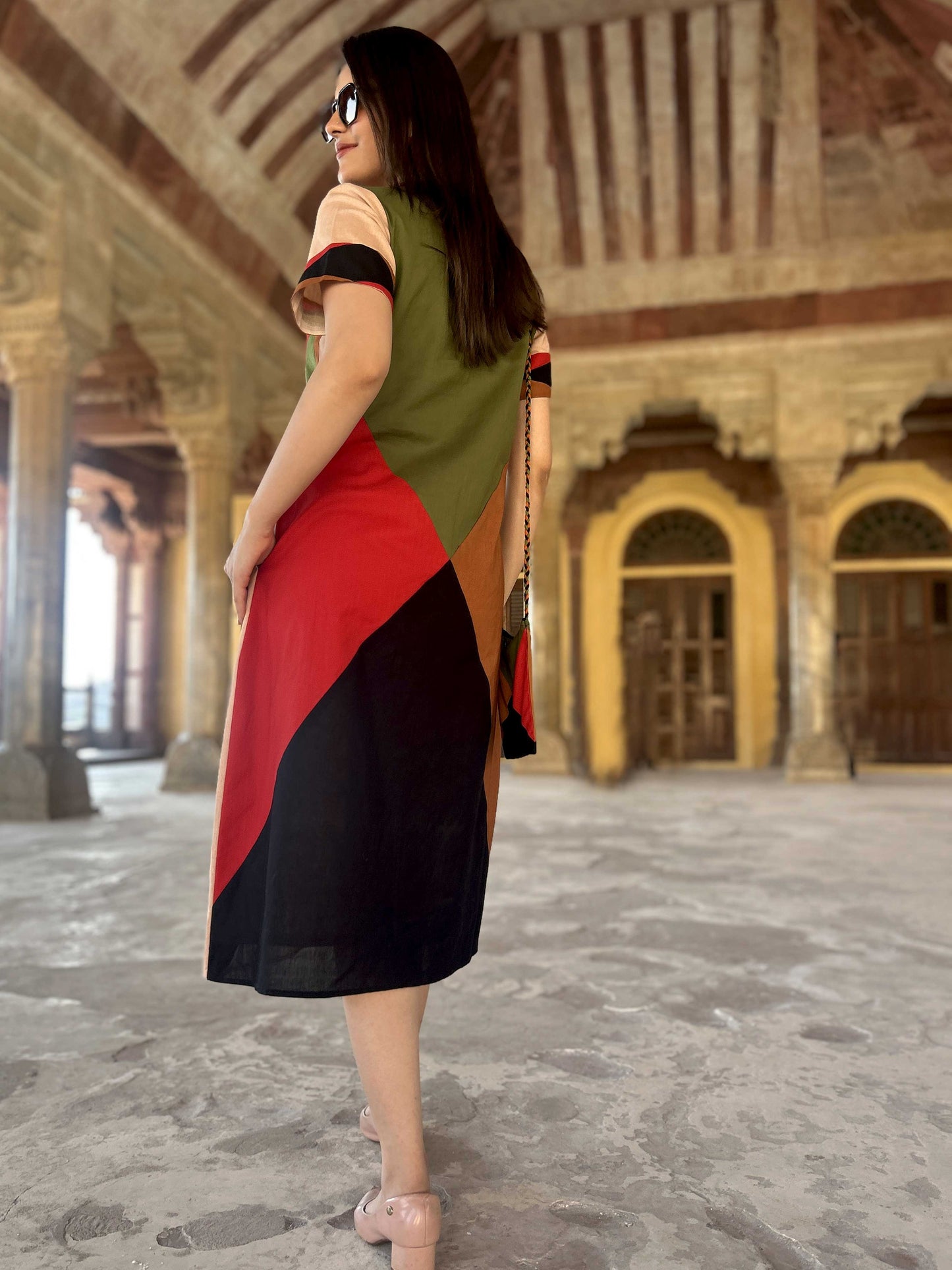MIKENNA MASAI MARA HAND WOVEN COTTON PATCHWORK DRESS