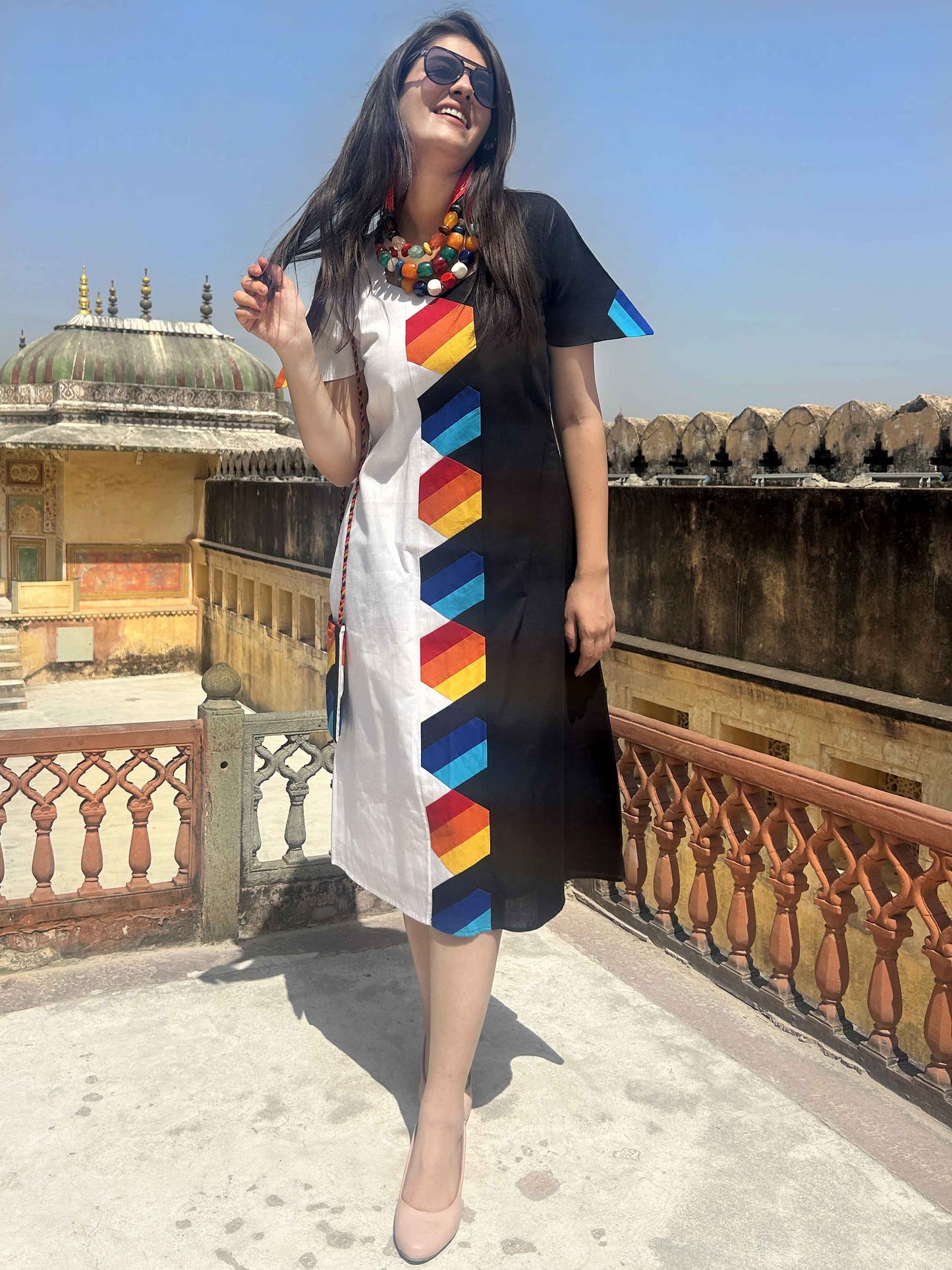 MONTSHO MASAI MARA HAND WOVEN COTTON PATCHWORK DRESS
