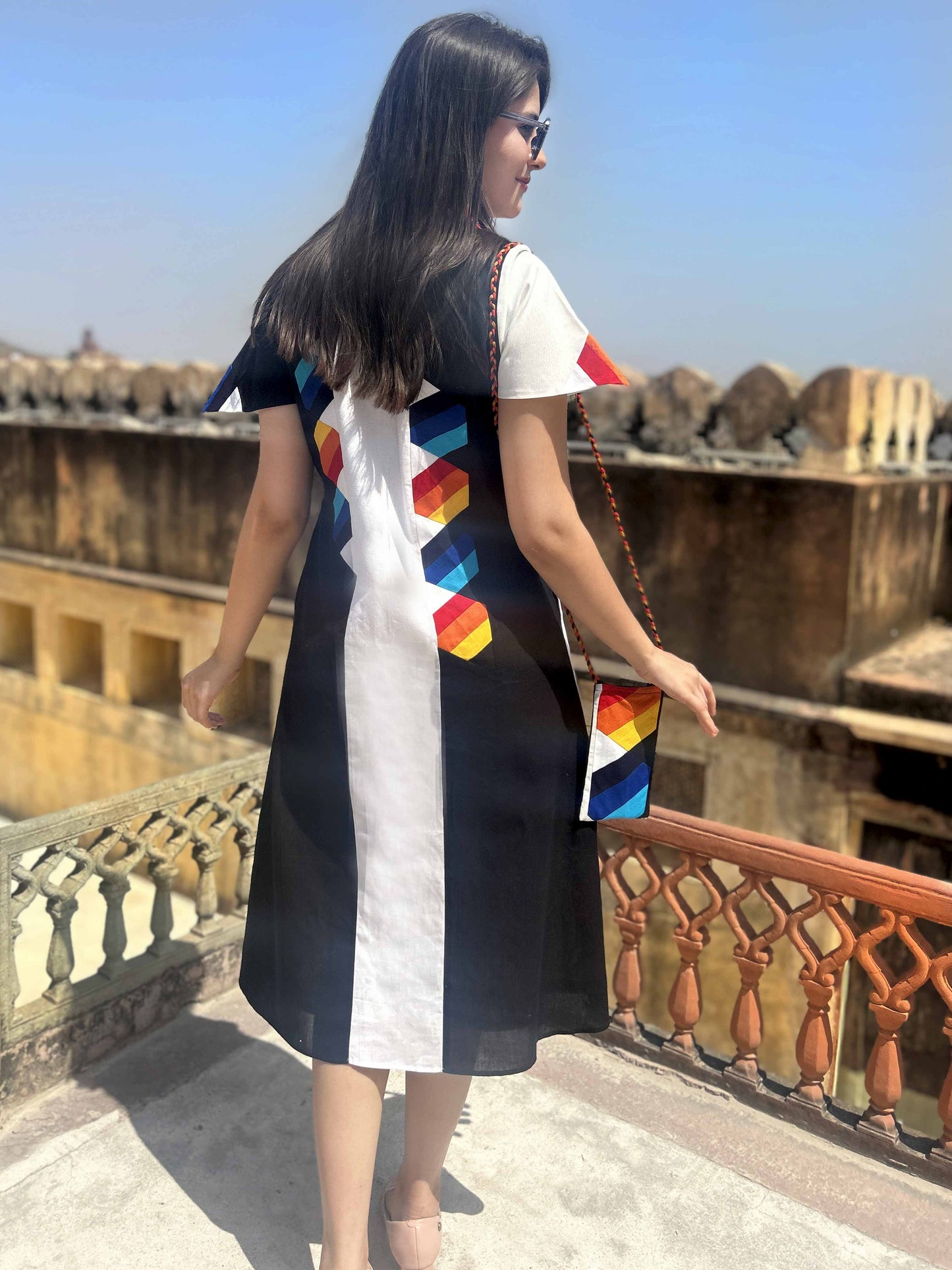 MONTSHO MASAI MARA HAND WOVEN COTTON PATCHWORK DRESS