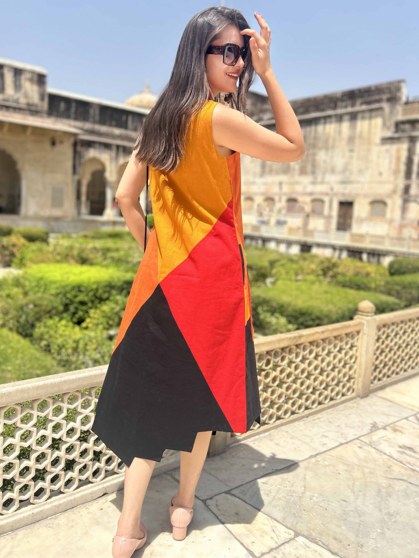 MERIA MASAI MARA HAND WOVEN COTTON PATCHWORK DRESS