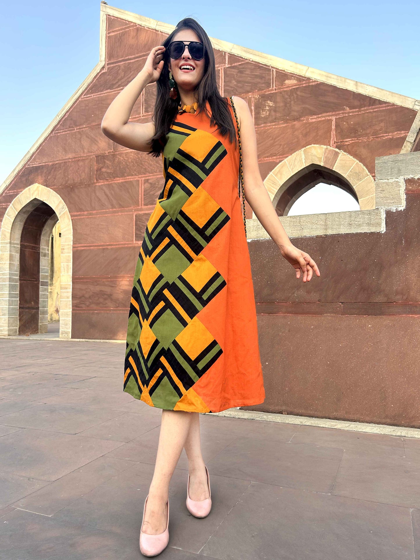 MONIFA MASAI MARA HAND WOVEN COTTON PATCHWORK DRESS