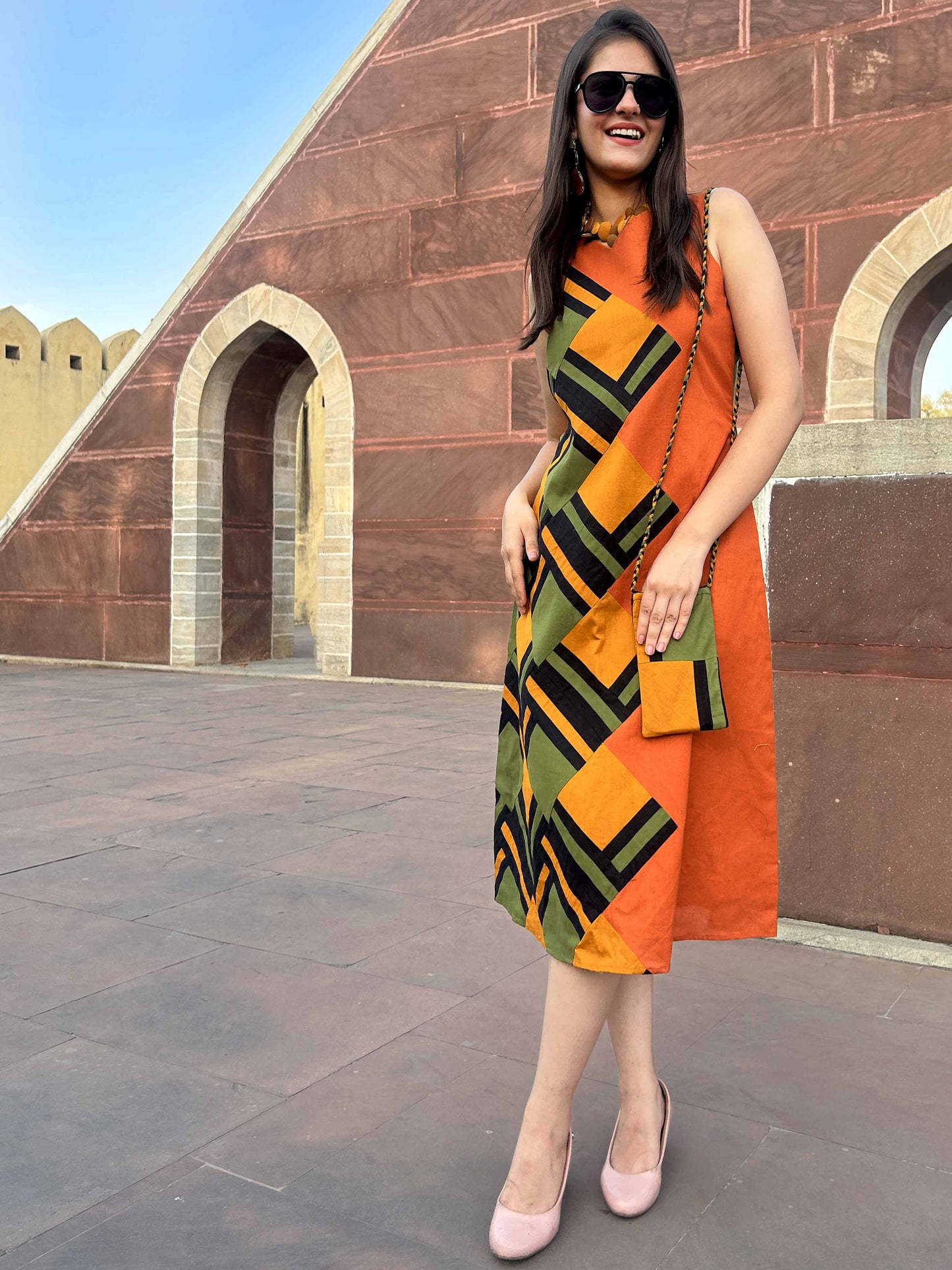 MONIFA MASAI MARA HAND WOVEN COTTON PATCHWORK DRESS