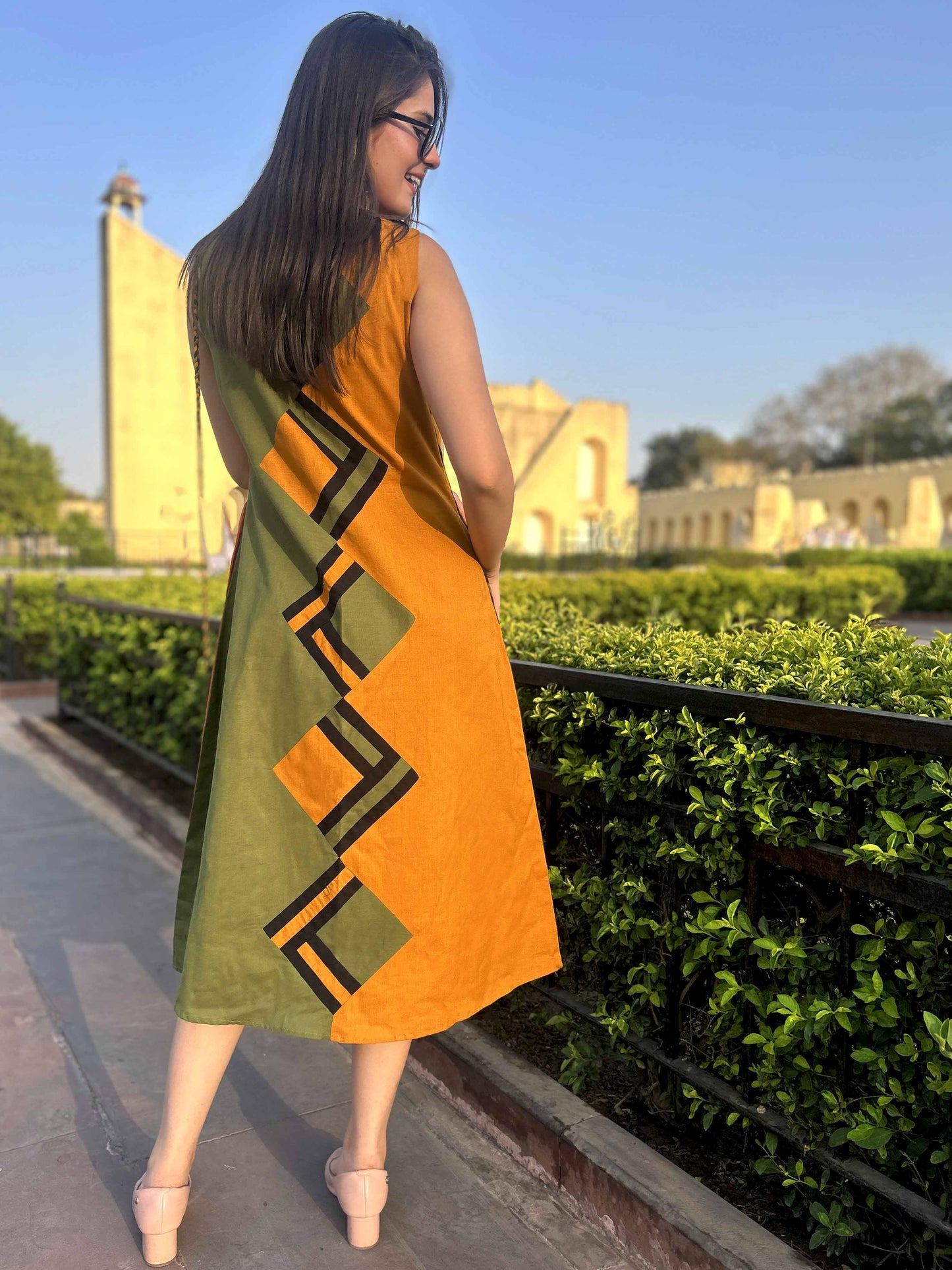 MONIFA MASAI MARA HAND WOVEN COTTON PATCHWORK DRESS