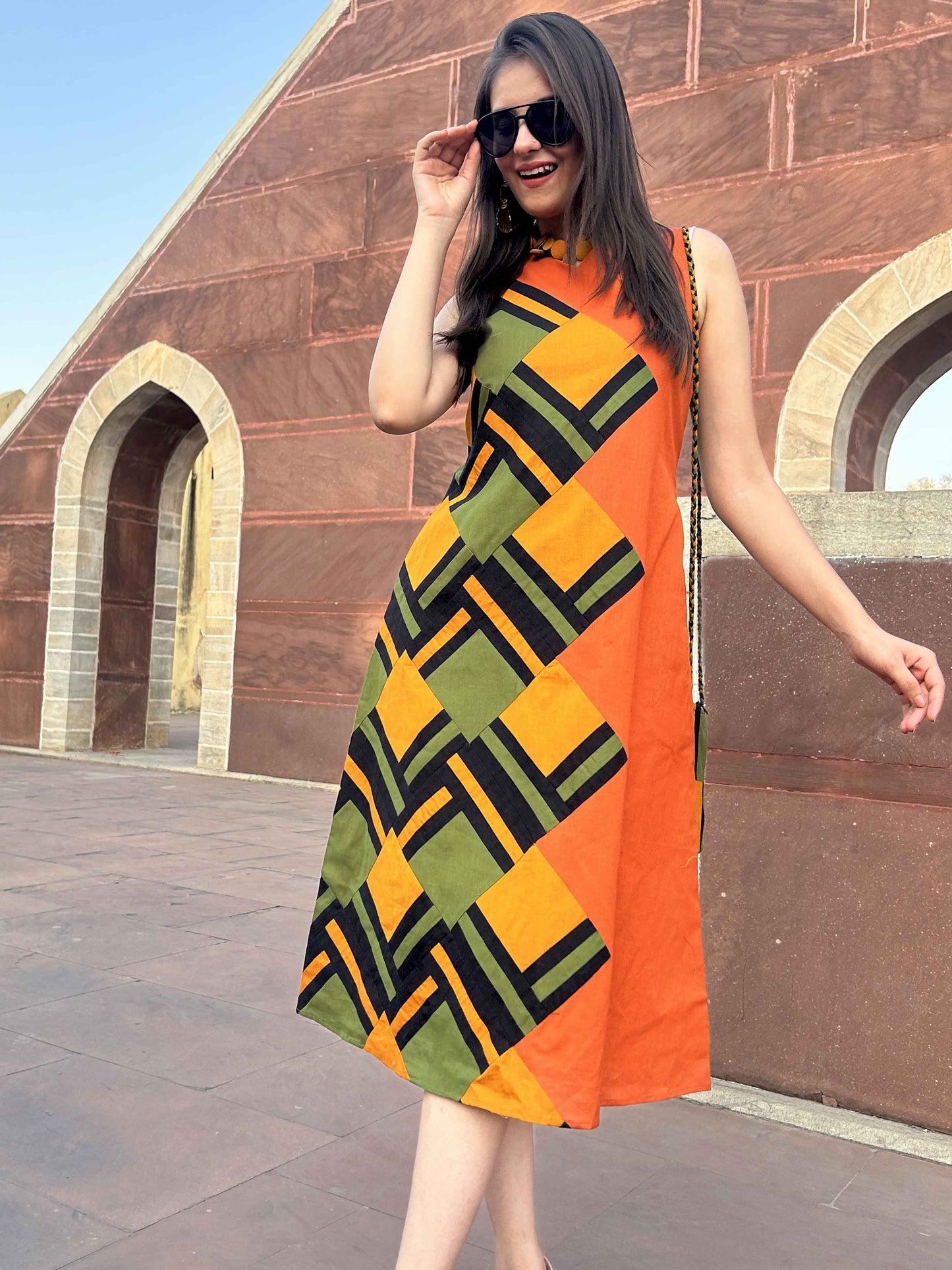 MONIFA MASAI MARA HAND WOVEN COTTON PATCHWORK DRESS