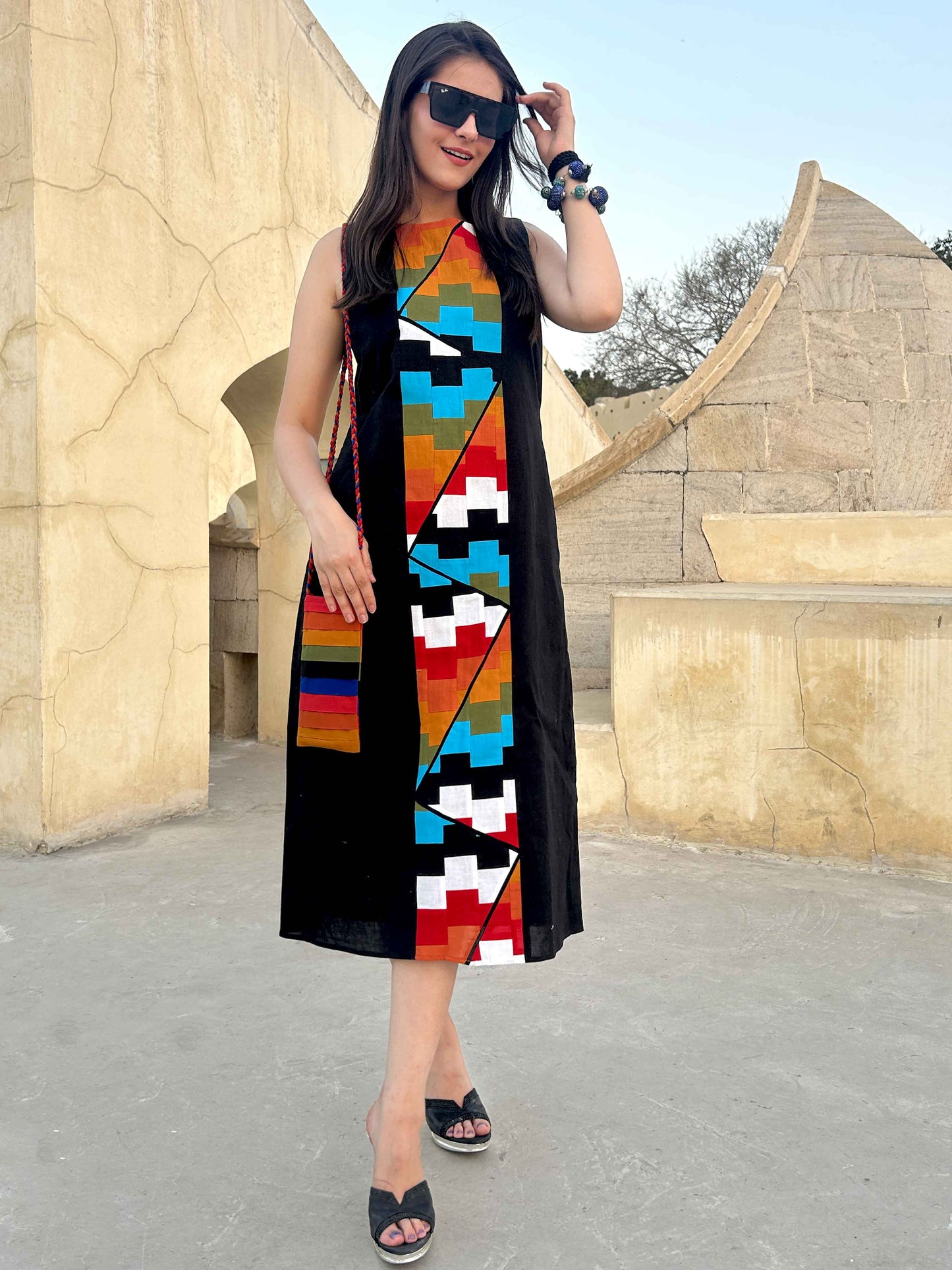 MASHAKA MASAI MARA HAND WOVEN COTTON PATCHWORK DRESS