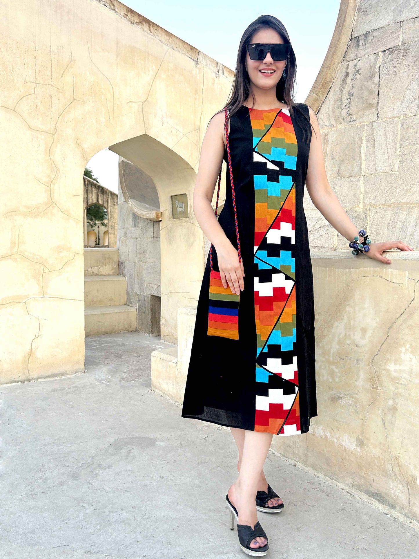 MASHAKA MASAI MARA HAND WOVEN COTTON PATCHWORK DRESS