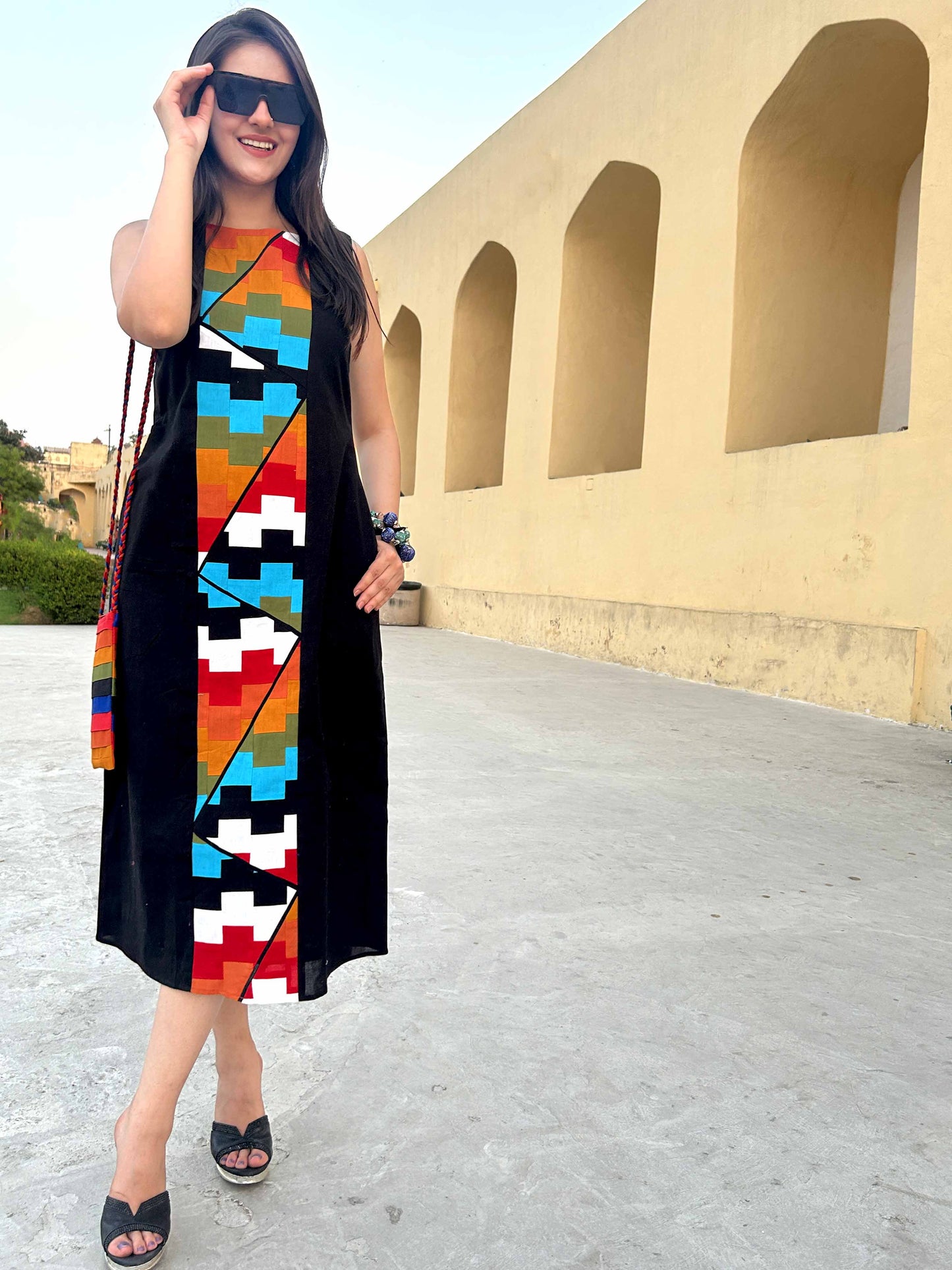 MASHAKA MASAI MARA HAND WOVEN COTTON PATCHWORK DRESS