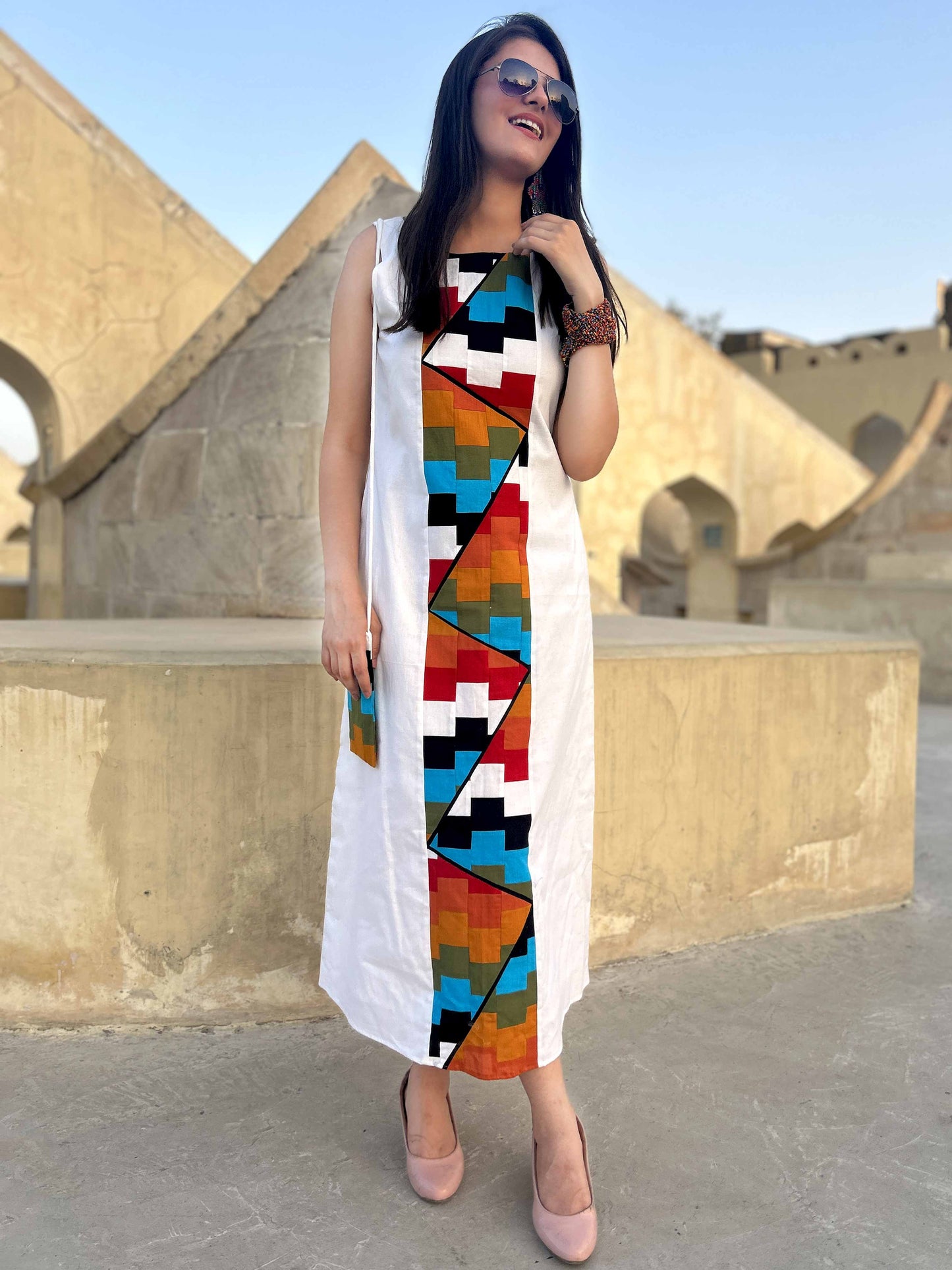 MANDISA MASAI MARA HAND WOVEN COTTON PATCHWORK DRESS