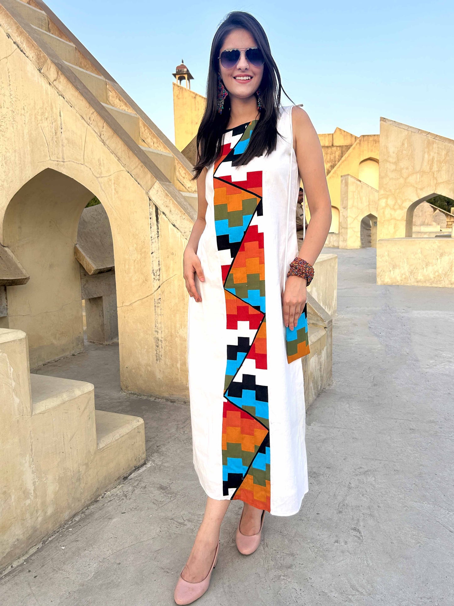 MANDISA MASAI MARA HAND WOVEN COTTON PATCHWORK DRESS