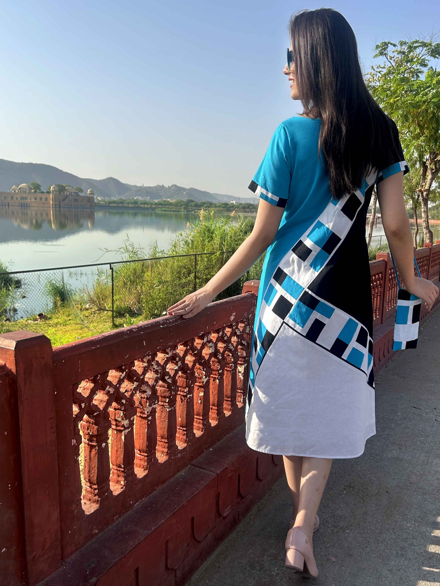 MEESHA MASAI MARA HAND WOVEN COTTON PATCHWORK DRESS