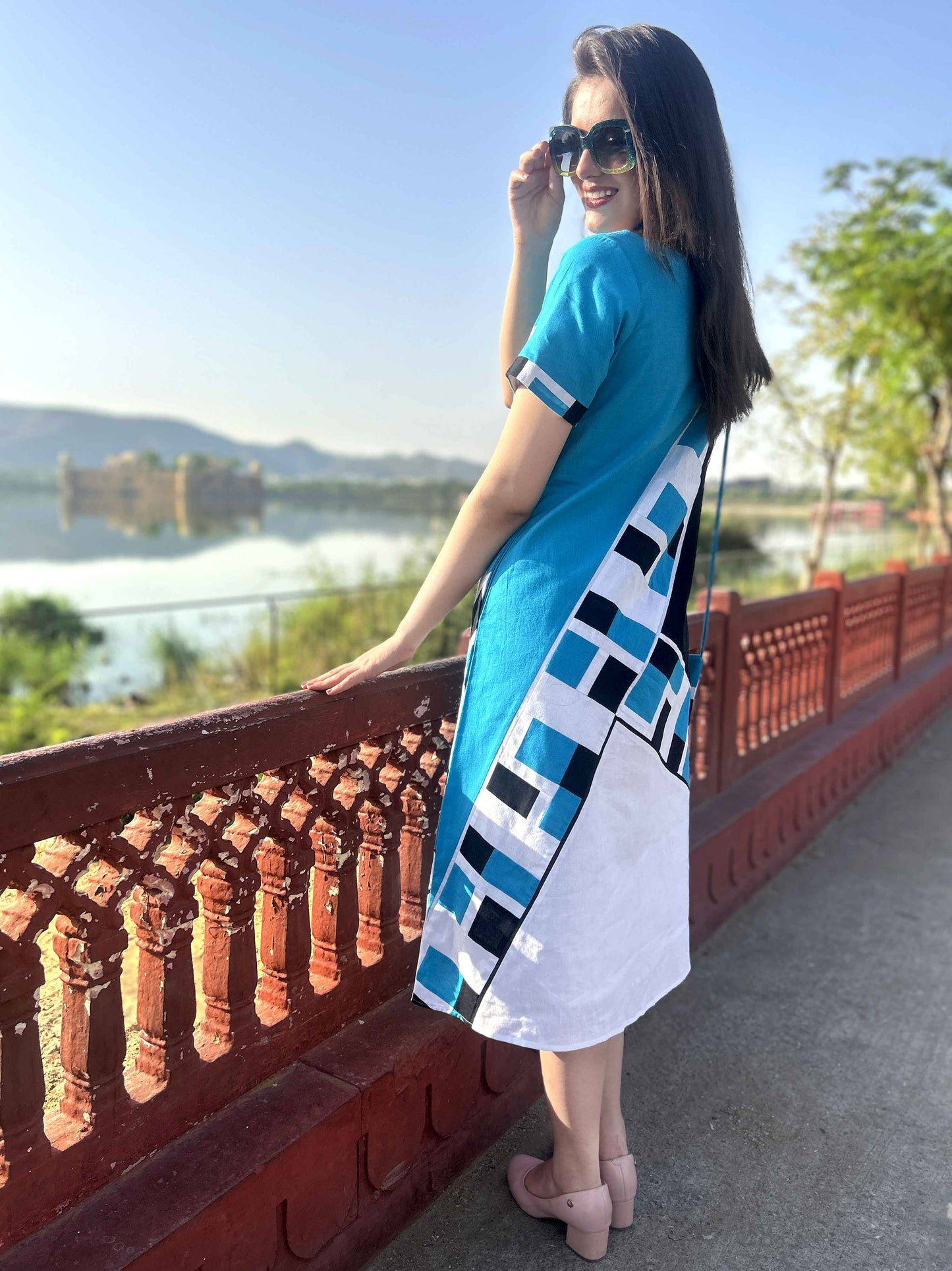 MEESHA MASAI MARA HAND WOVEN COTTON PATCHWORK DRESS