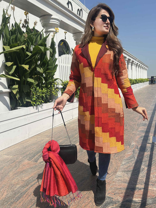 AUDREY VERMONT AUTUMN ACORN PURE SILK PATCHWORK QUILTED JACKET