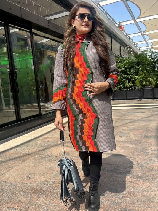 ANNABELLE VERMONT AUTUMN AZTEC PURE SILK PATCHWORK QUILTED JACKET