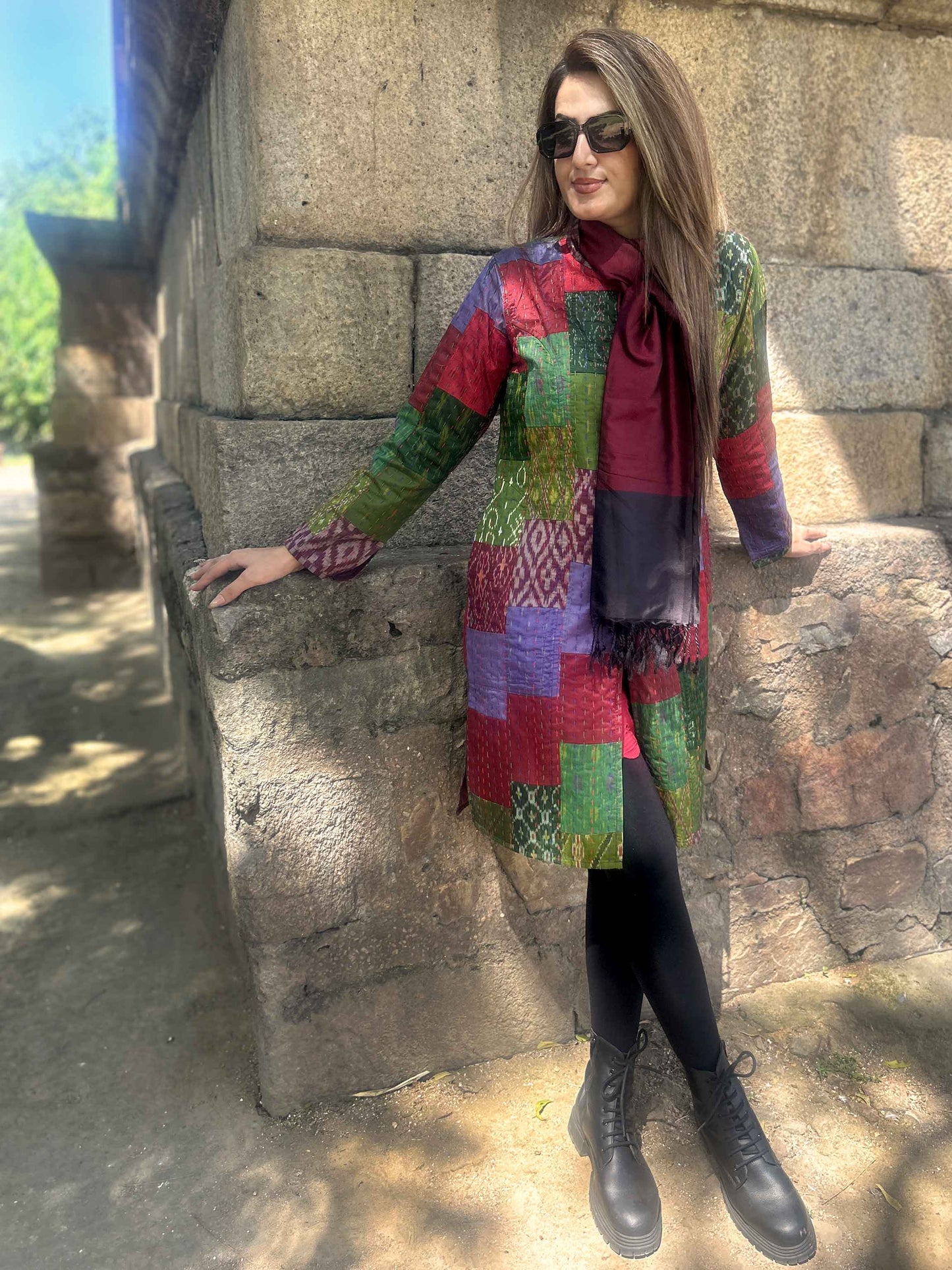 ABIGAIL VERMONT AUTUMN PINOT NOIR PATOLA SILK PATCHWORK KANTHA JACKET