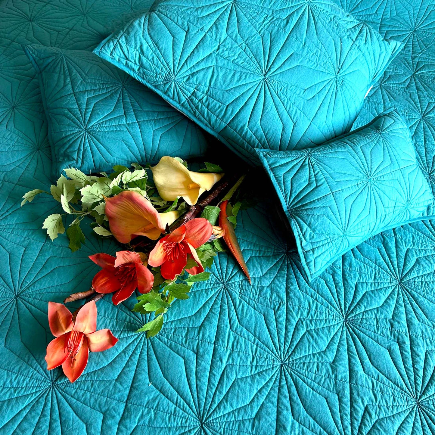 HANNAH MEDITERRANEAN SERENITY VIRIDIAN GREEN QUILTED 6 PIECE BEDCOVER SET
