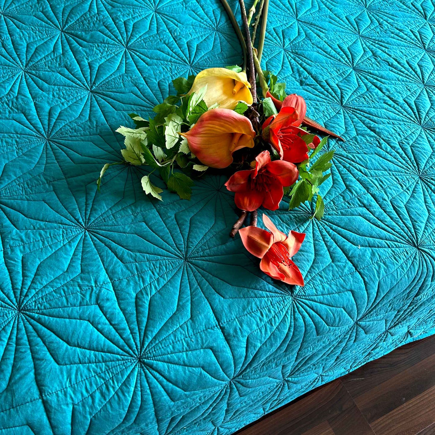 HANNAH MEDITERRANEAN SERENITY VIRIDIAN GREEN QUILTED 6 PIECE BEDCOVER SET