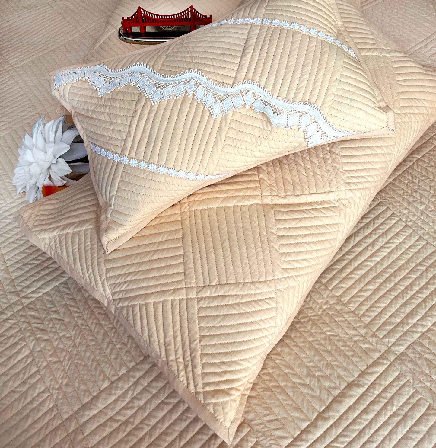 HARLENE MEDITERRANEAN SERENITY SOOTHING PEACH QUILTED 6 PIECE BEDCOVER SET