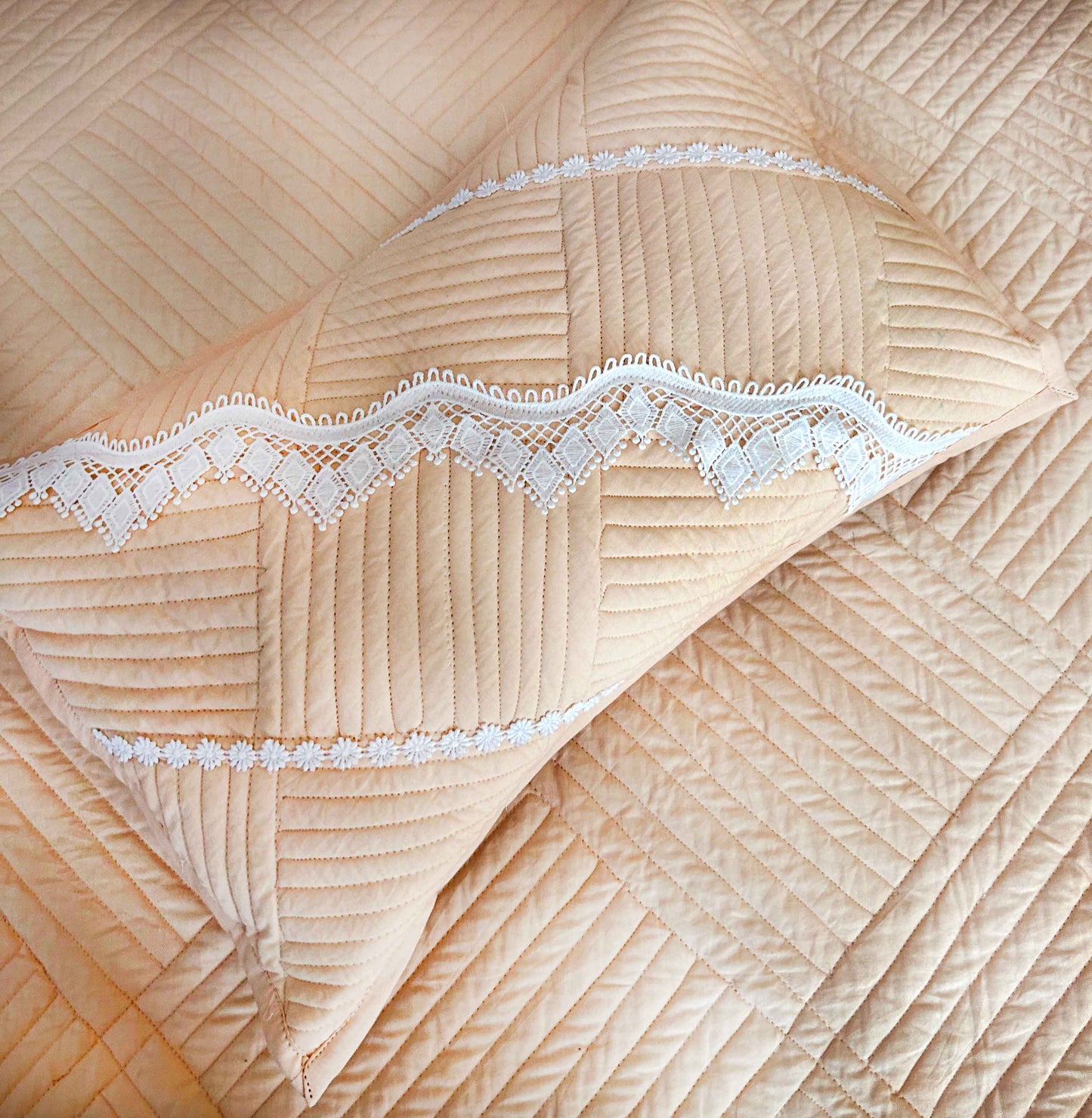 HARLENE MEDITERRANEAN SERENITY SOOTHING PEACH QUILTED 6 PIECE BEDCOVER SET