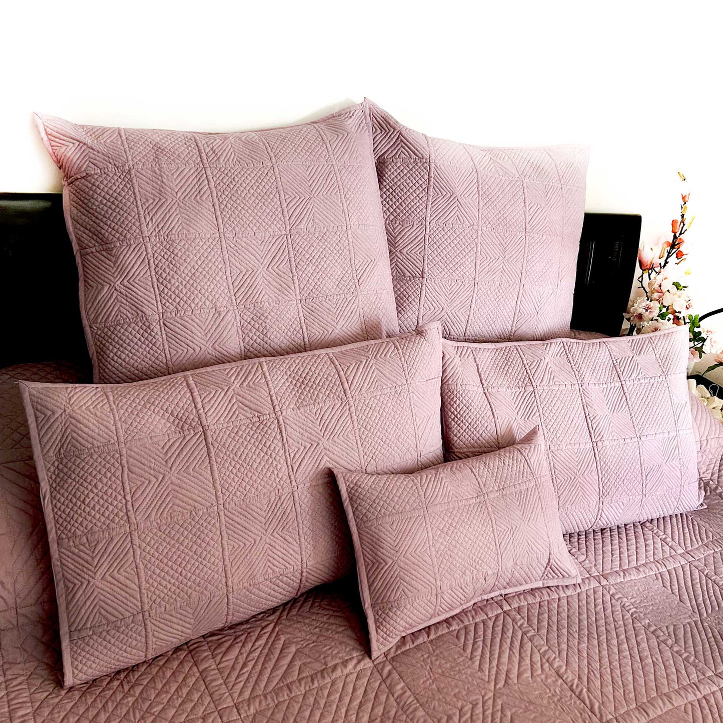 HEATHER MEDITERRANEAN SERENITY ROSY BEIGE QUILTED 6 PIECE BEDCOVER SET
