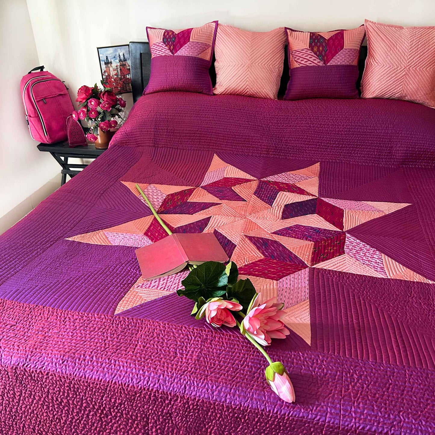 VICKY GORGEOUS KASHMIR PATOLA SILK QUILTED BEDCOVER SET