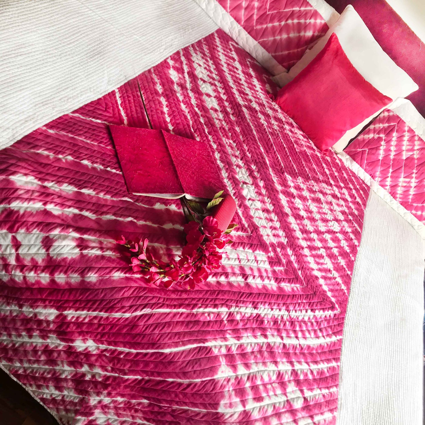CELINE COLOUR CASCADE SHIBORI SHABANG QUILTED BEDCOVER SET