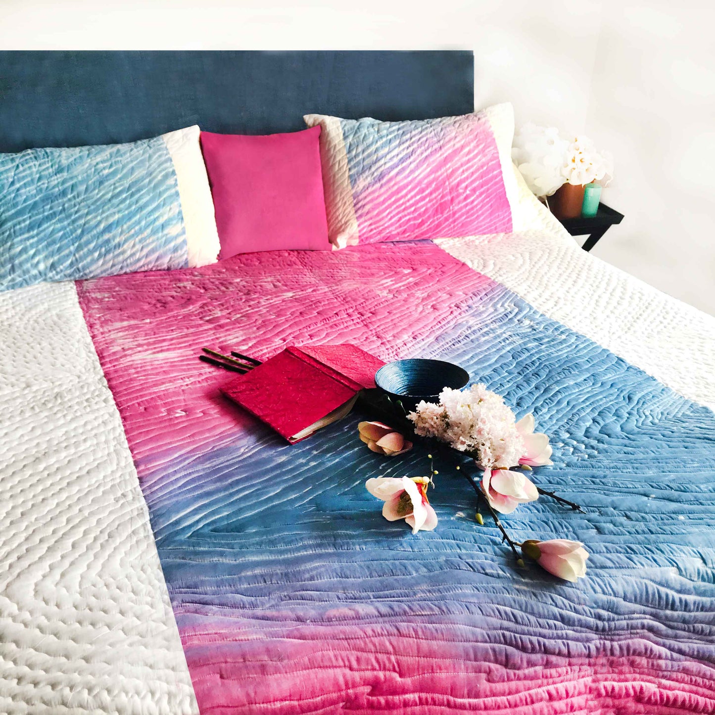 CHELSEA COLOUR CASCADE SHIBORI SHABANG QUILTED BEDCOVER SET