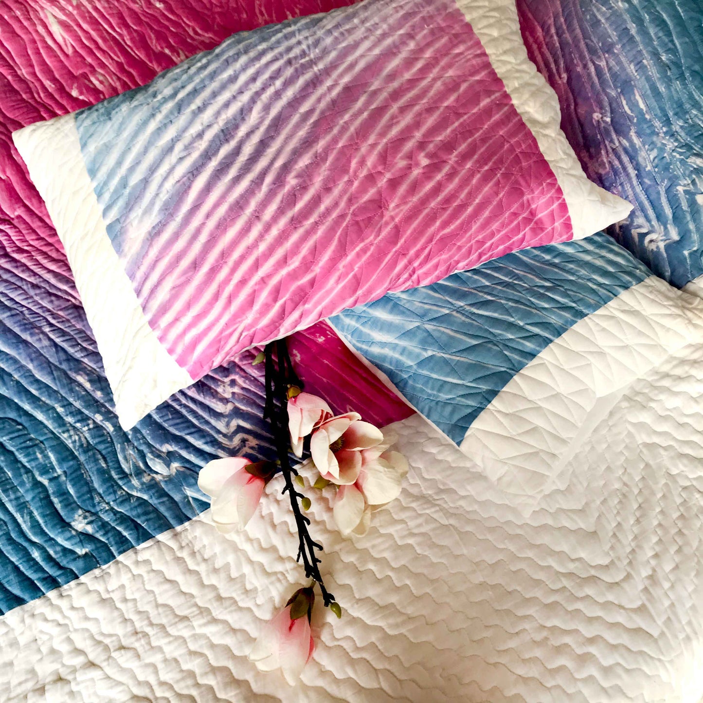 CHELSEA COLOUR CASCADE SHIBORI SHABANG QUILTED BEDCOVER SET