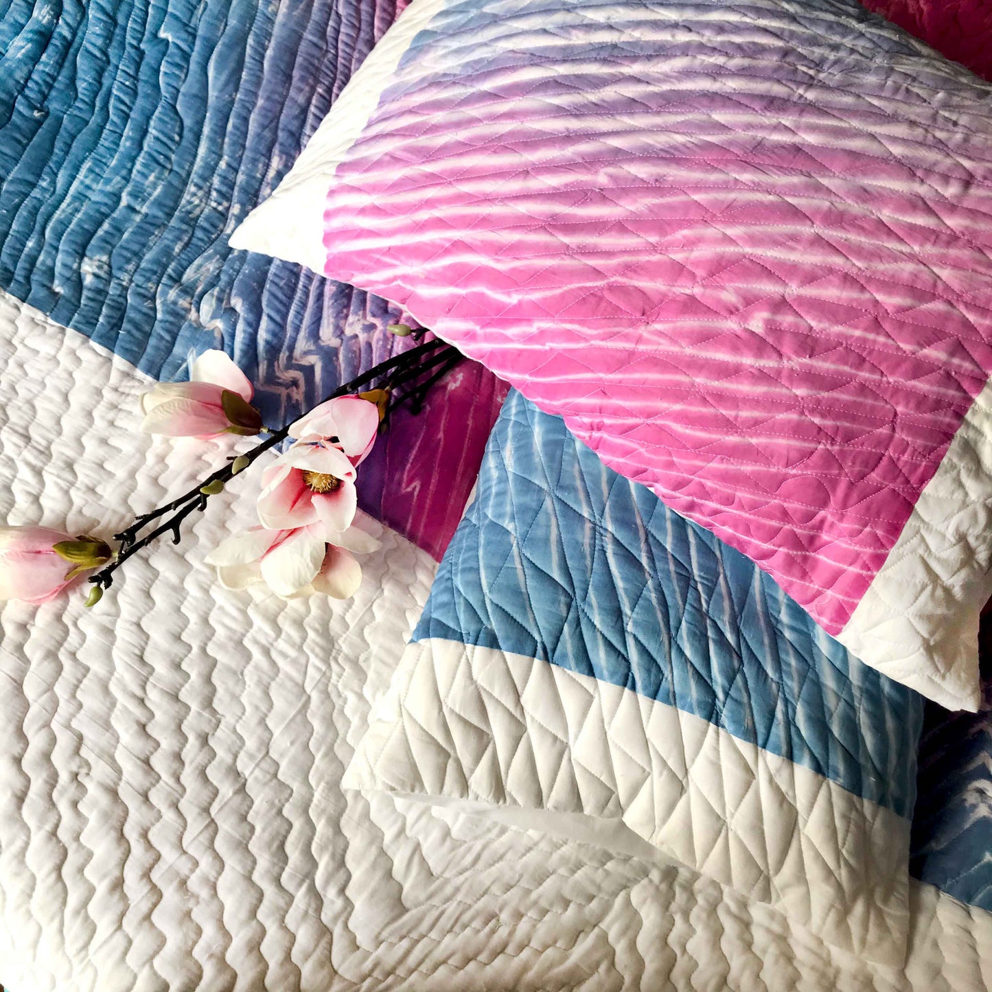 CHELSEA COLOUR CASCADE SHIBORI SHABANG QUILTED BEDCOVER SET