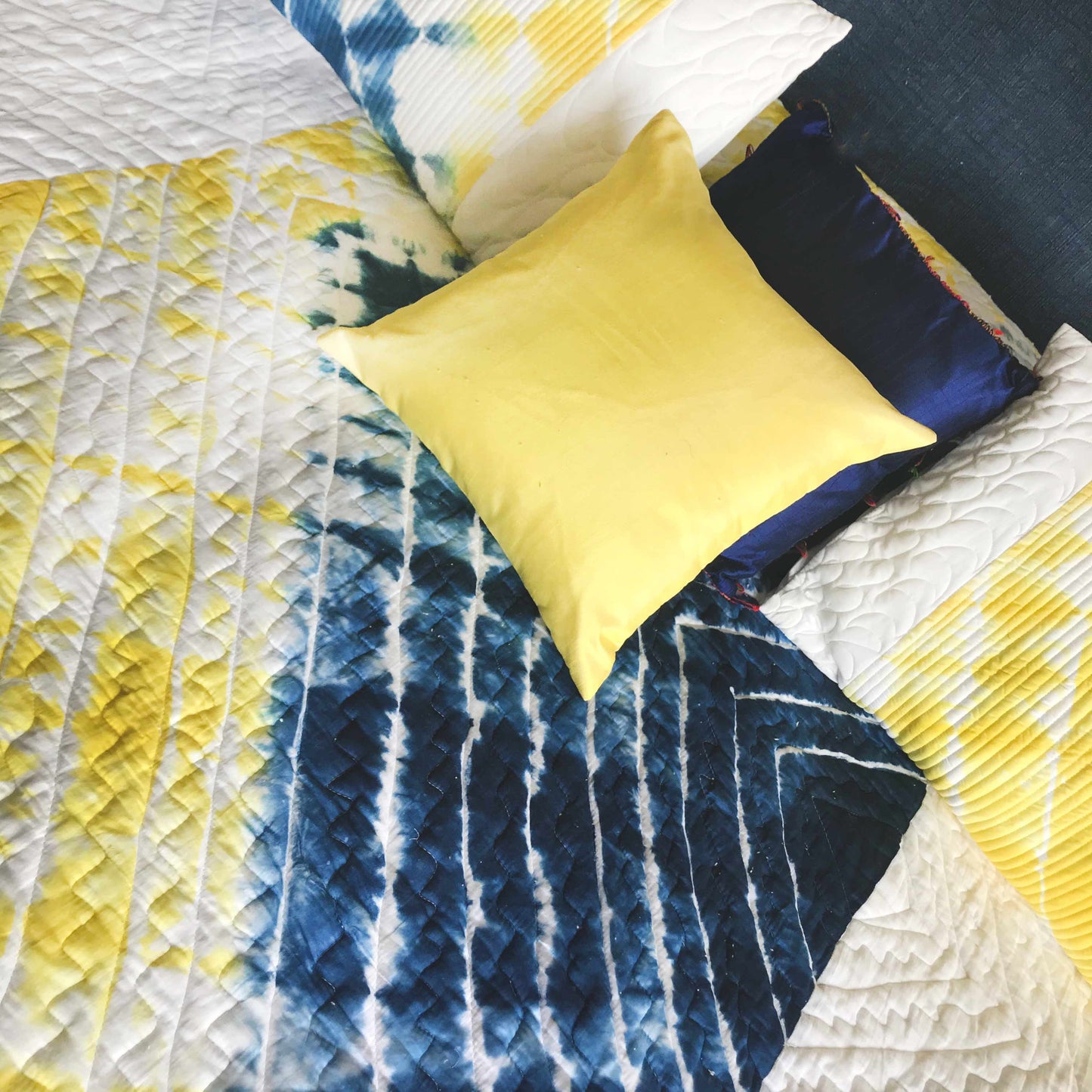 CYNTHIA COLOUR CASCADE SHIBORI SHABANG QUILTED BEDCOVER SET
