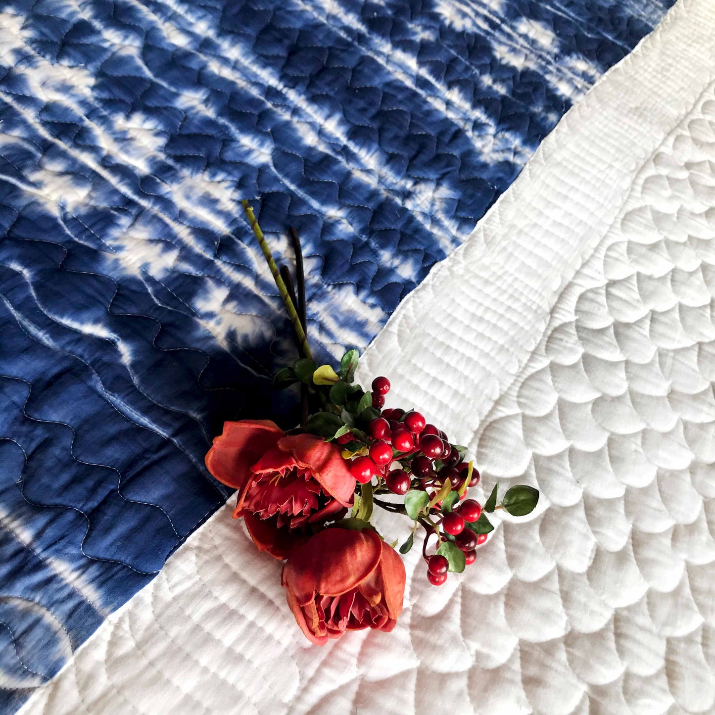 CLARA COLOUR CASCADE SHIBORI SHABANG QUILTED BEDCOVER SET