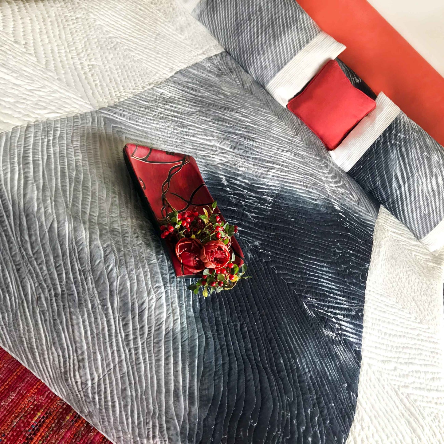 CHIMERA COLOUR CASCADE SHIBORI SHABANG QUILTED BEDCOVER SET