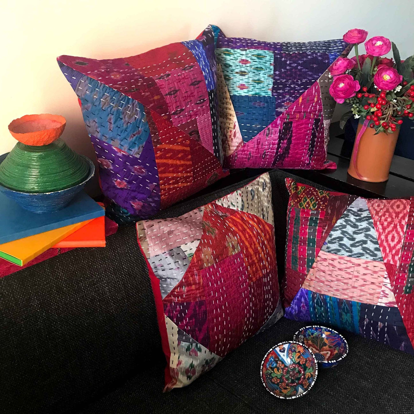 MAVIS MURANO INSPIRED PATOLA SILK PATCHWORK CUSHION COVER SET