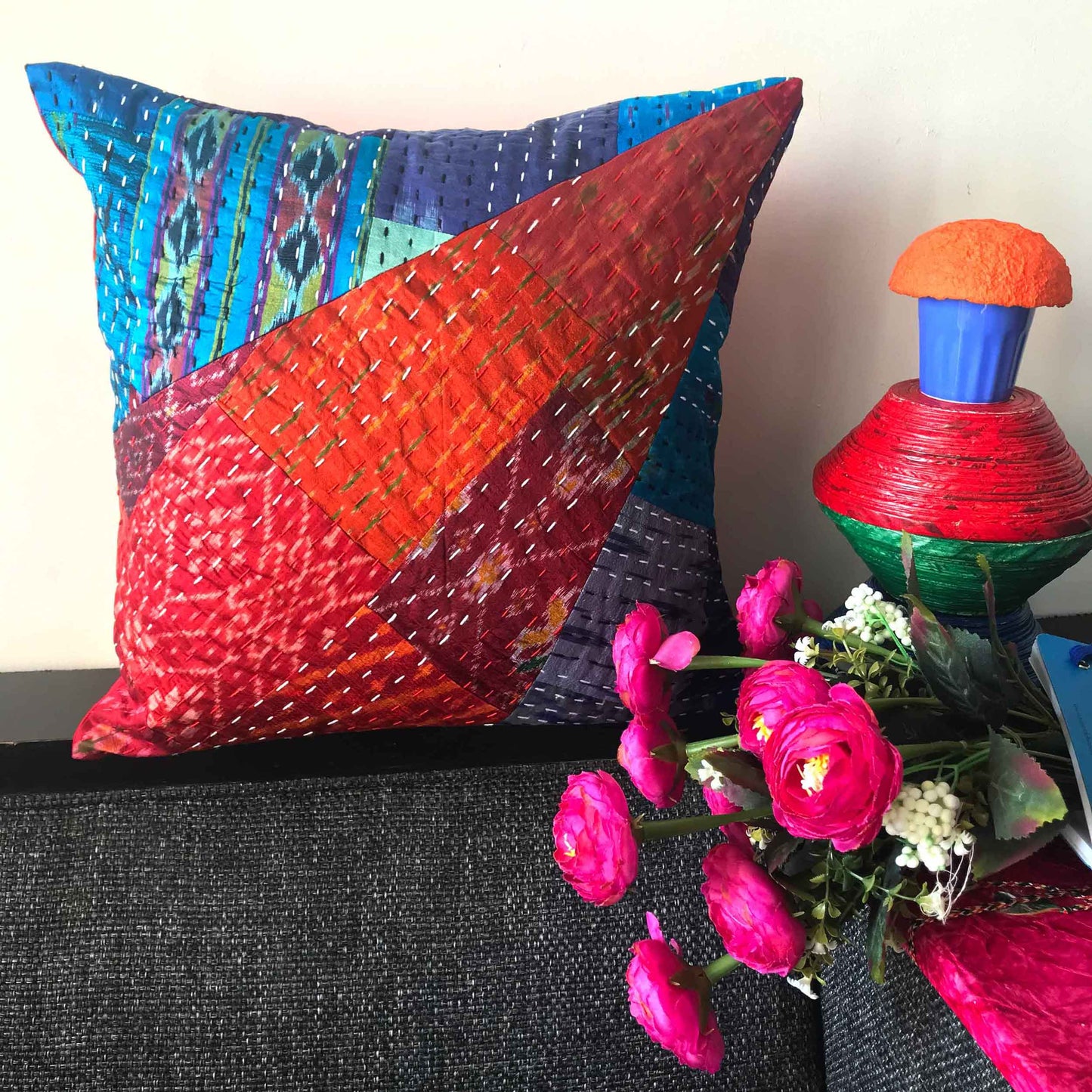MELINA MURANO INSPIRED PATOLA SILK PATCHWORK CUSHION COVER SET