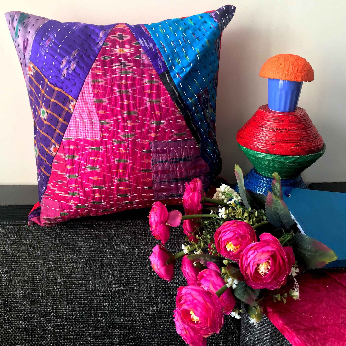 MELINA MURANO INSPIRED PATOLA SILK PATCHWORK CUSHION COVER SET