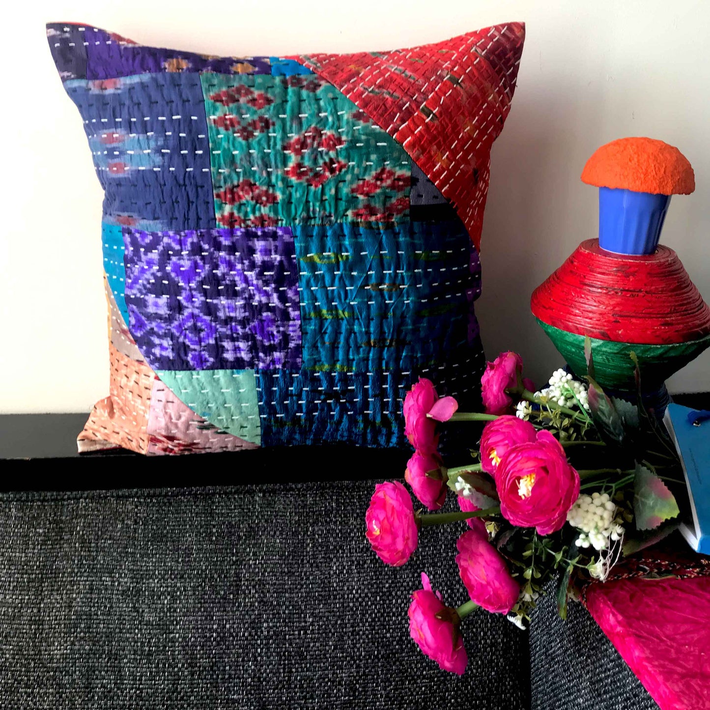 MELINA MURANO INSPIRED PATOLA SILK PATCHWORK CUSHION COVER SET