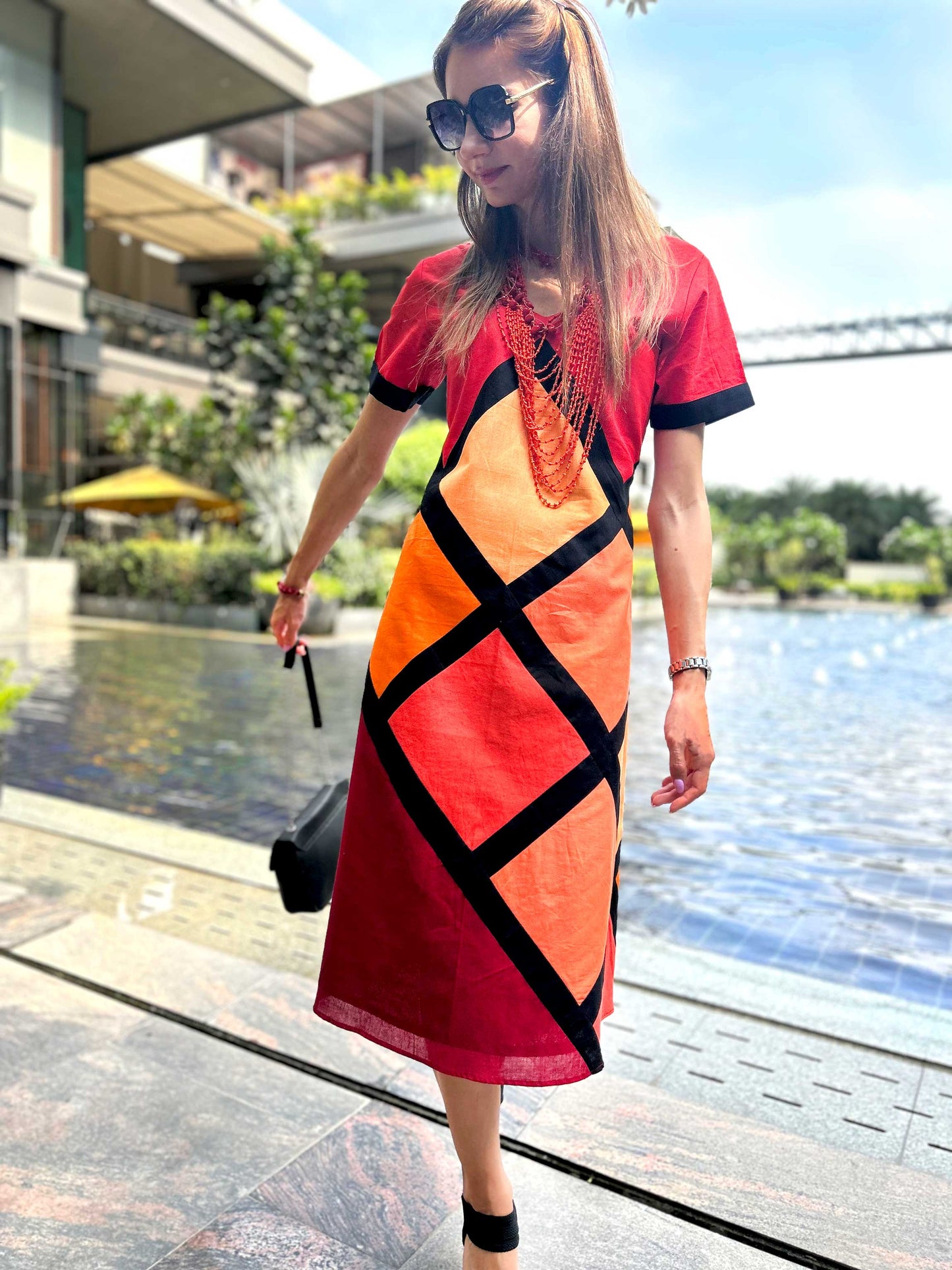 MILANI CALIFORNIA COLORS HAND WOVEN COTTON PATCHWORK DRESS