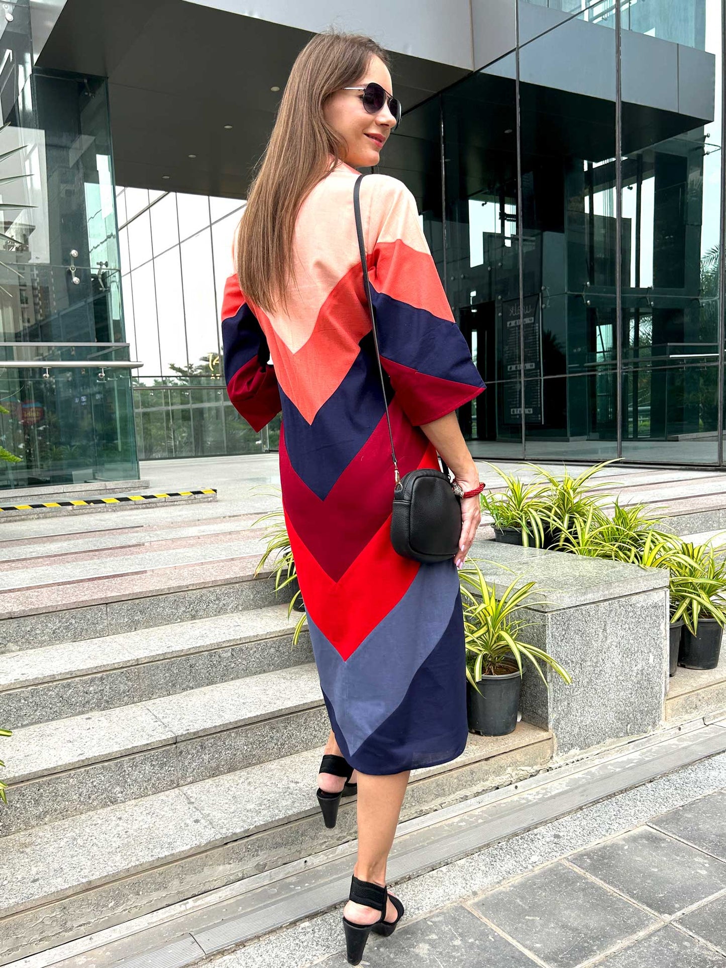 MILLIE CALIFORNIA COLORS HAND WOVEN COTTON PATCHWORK DRESS