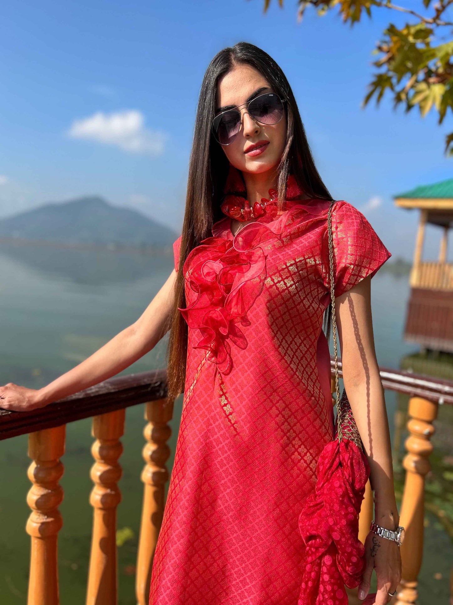 DEMI FESTIVE FLAMBOYANCE BROCADE DRESS