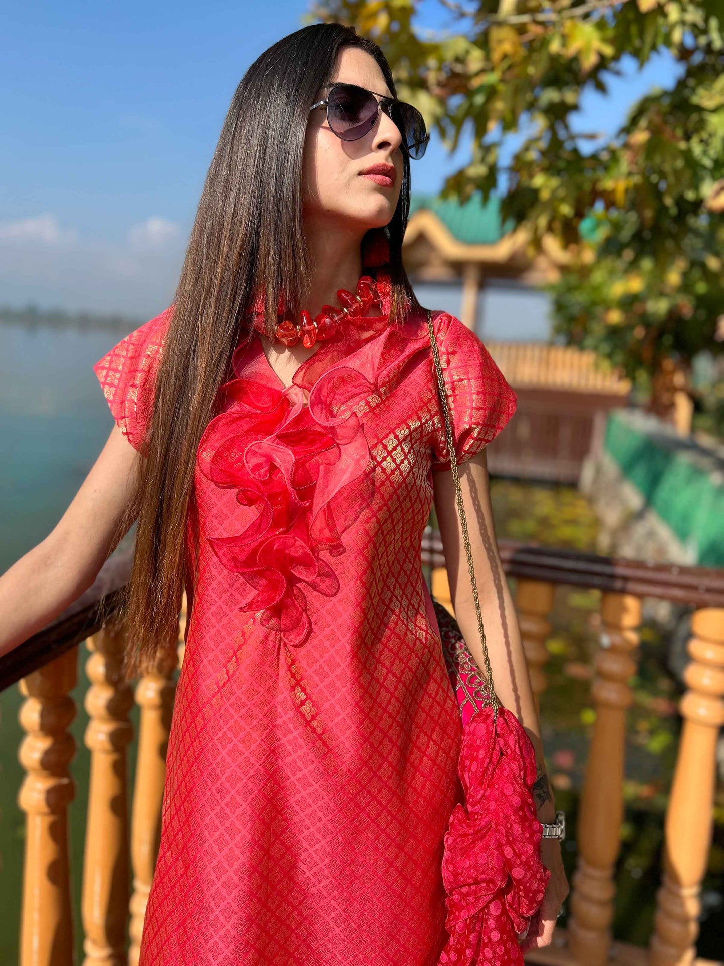 DEMI FESTIVE FLAMBOYANCE BROCADE DRESS