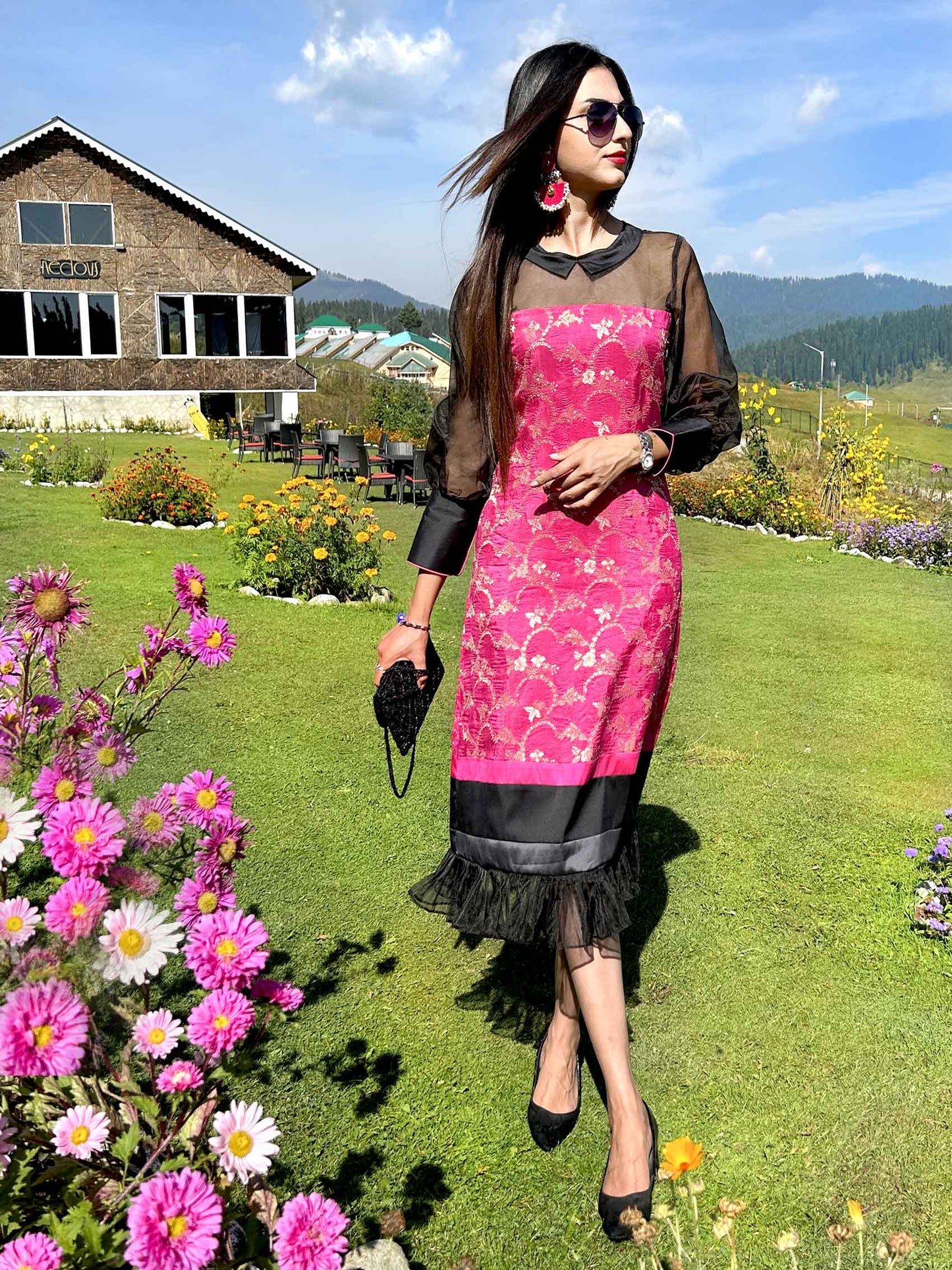 DOROTHY FESTIVE FLAMBOYANCE SILK BROCADE DRESS