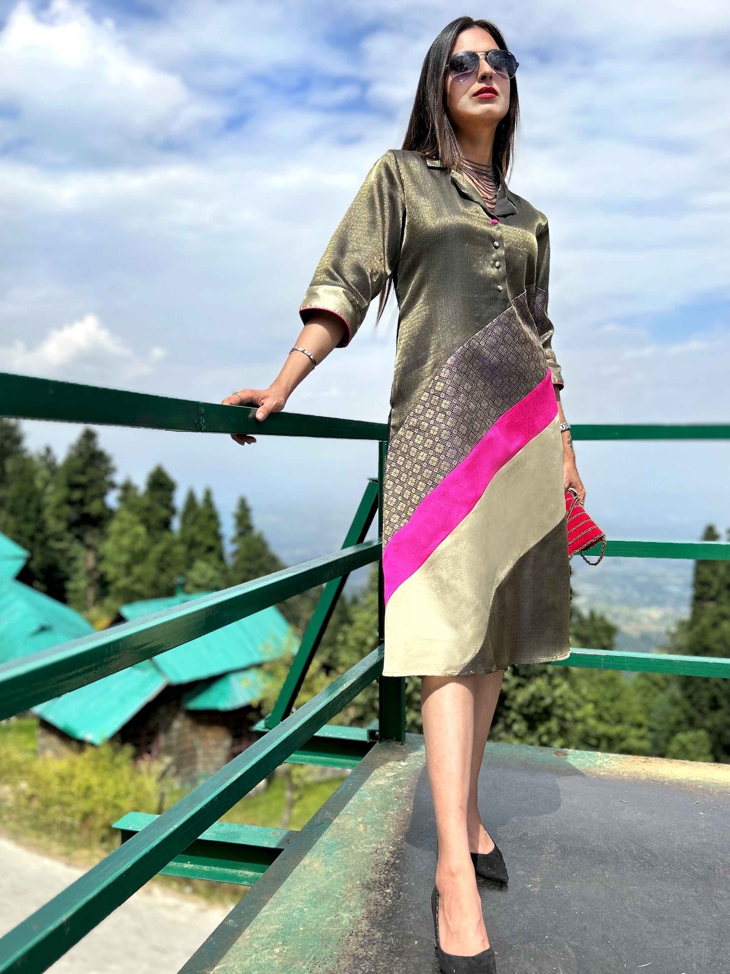 DANIELA FESTIVE FLAMBOYANCE BROCADE PATCHWORK DRESS