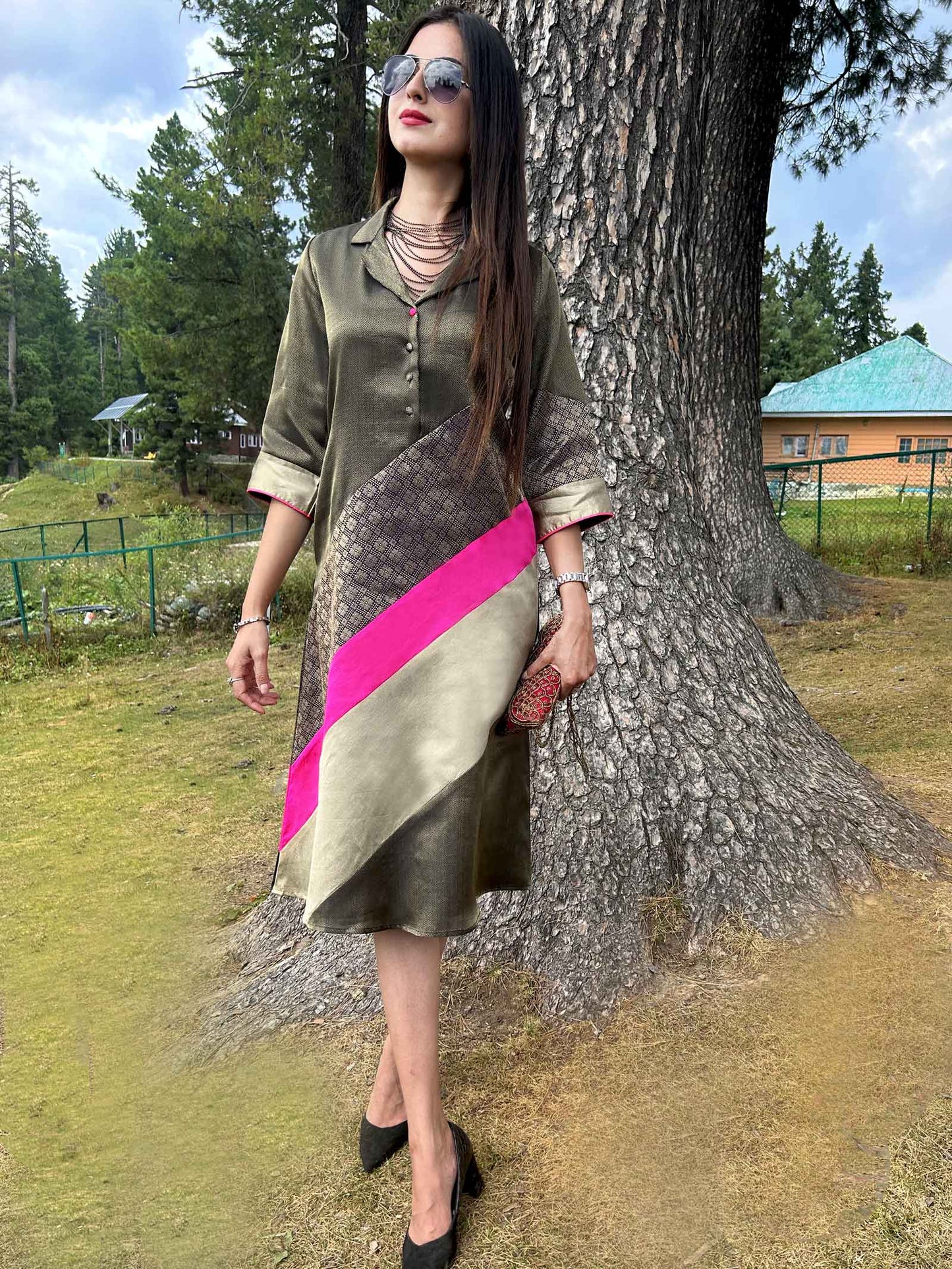 DANIELA FESTIVE FLAMBOYANCE BROCADE PATCHWORK DRESS