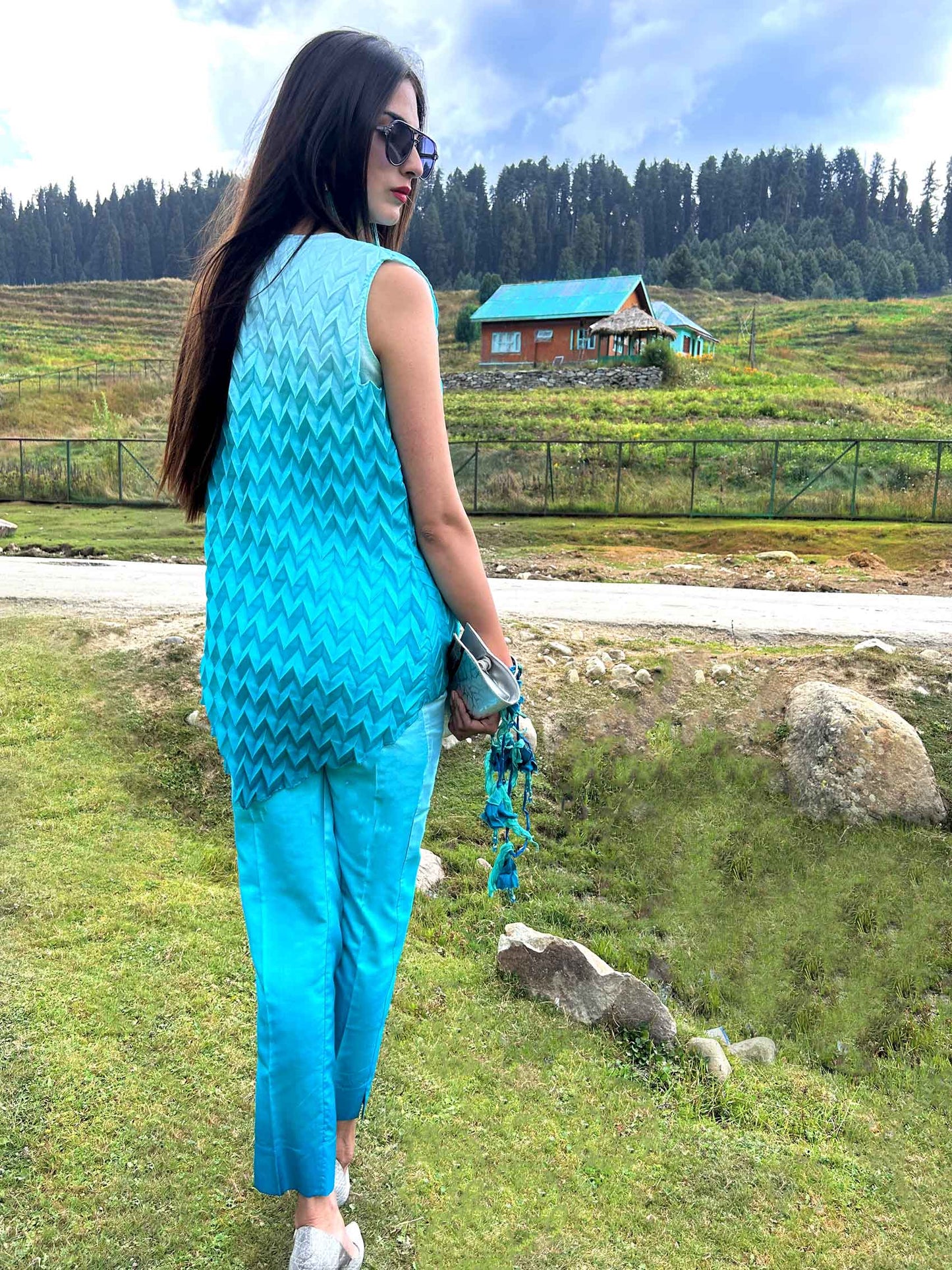 DENISE FESTIVE FLAMBOYANCE PURE SILK TESSELLATION TUNIC SET