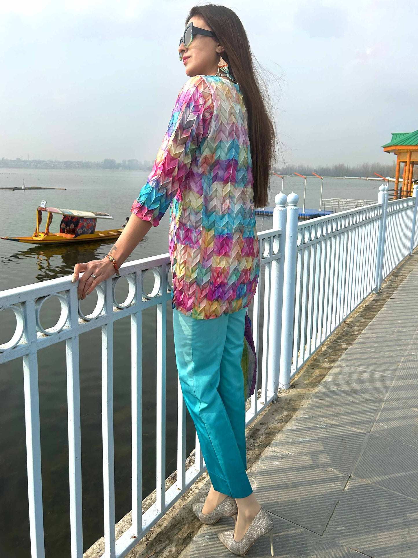 DORRIS FESTIVE FLAMBOYANCE PURE SILK TESSELLATION TUNIC SET