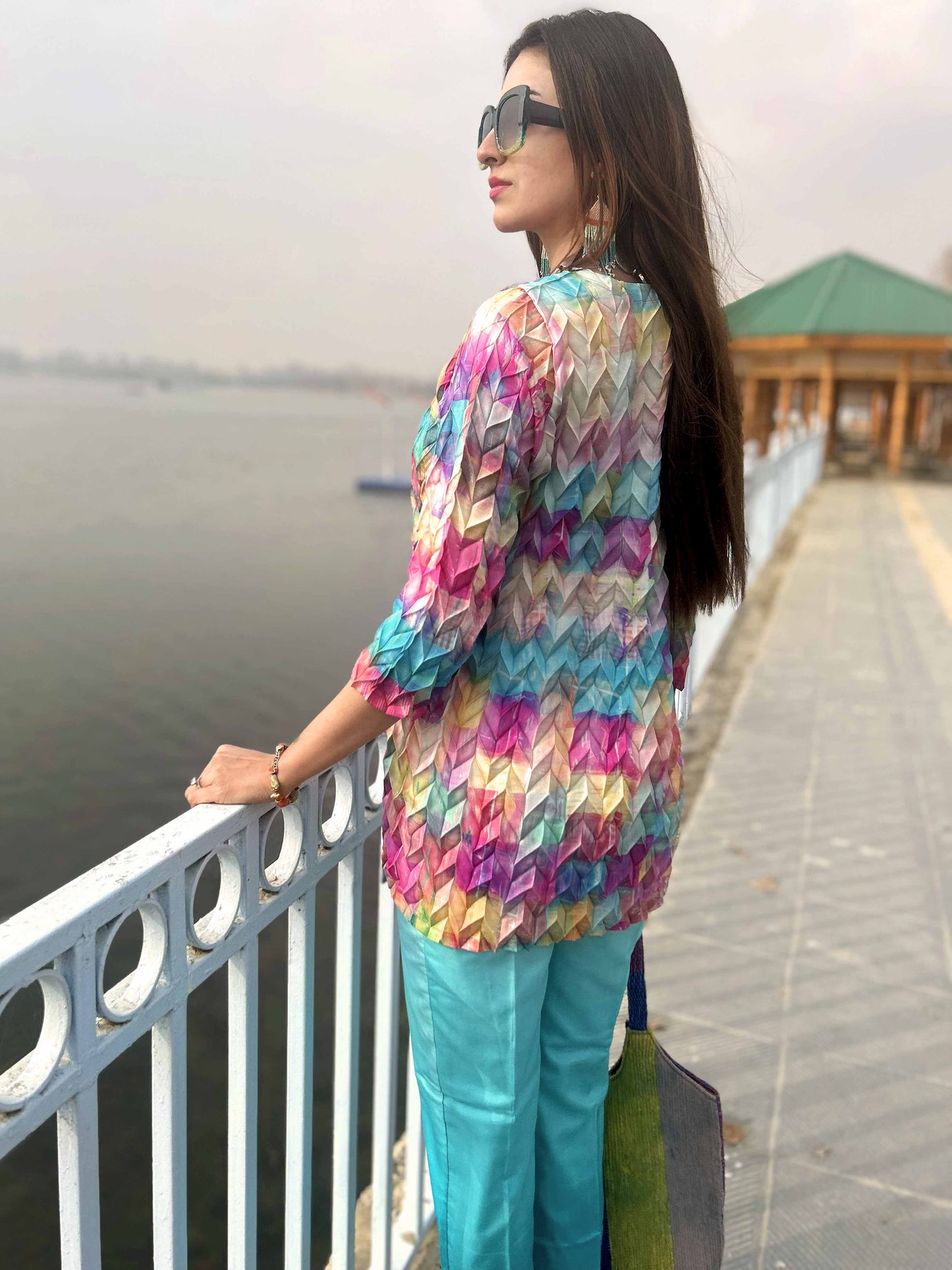 DORRIS FESTIVE FLAMBOYANCE PURE SILK TESSELLATION TUNIC SET