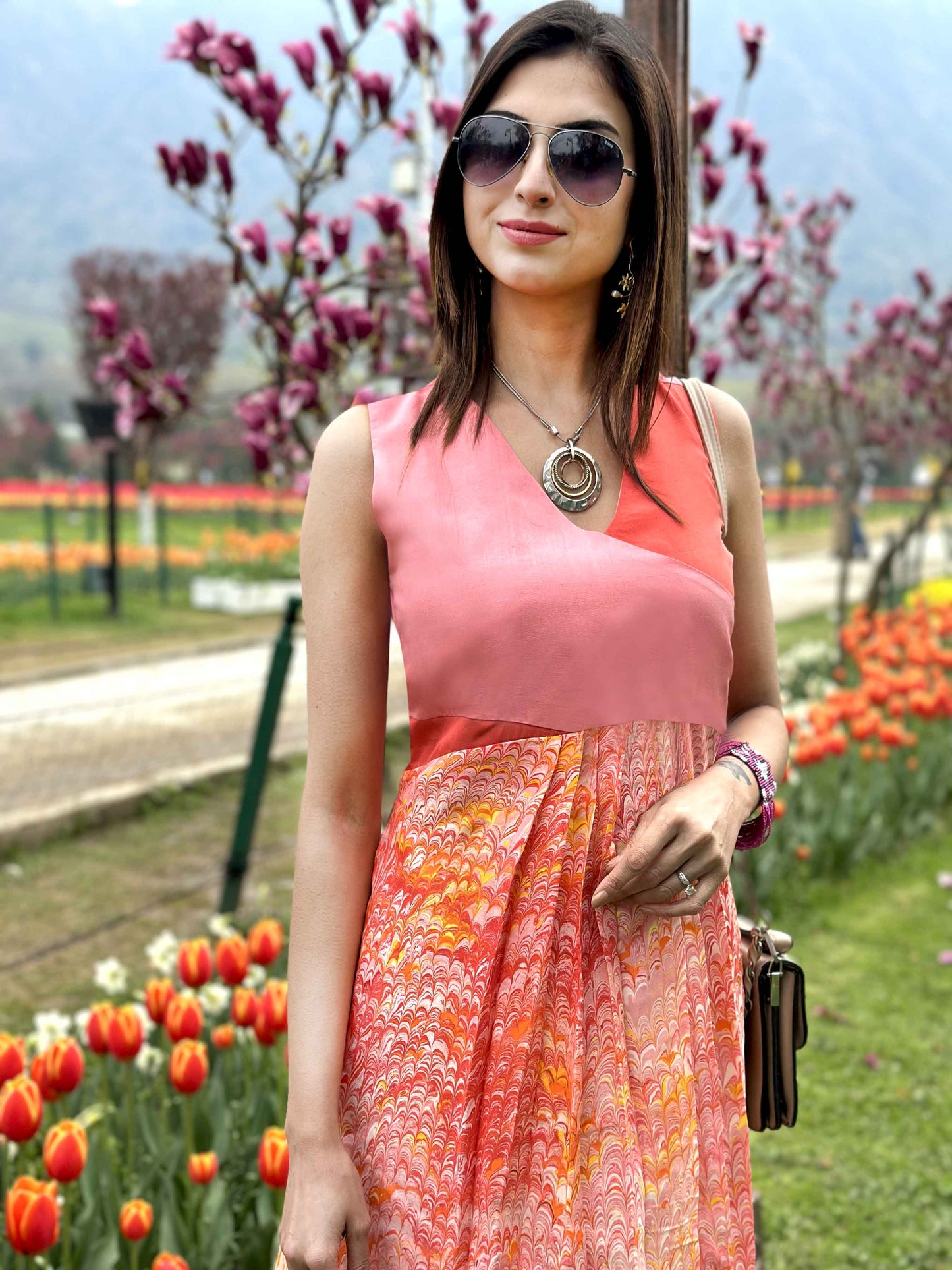 LENORA GORGEOUS KASHMIR WATER MARBLED PURE SILK DRESS