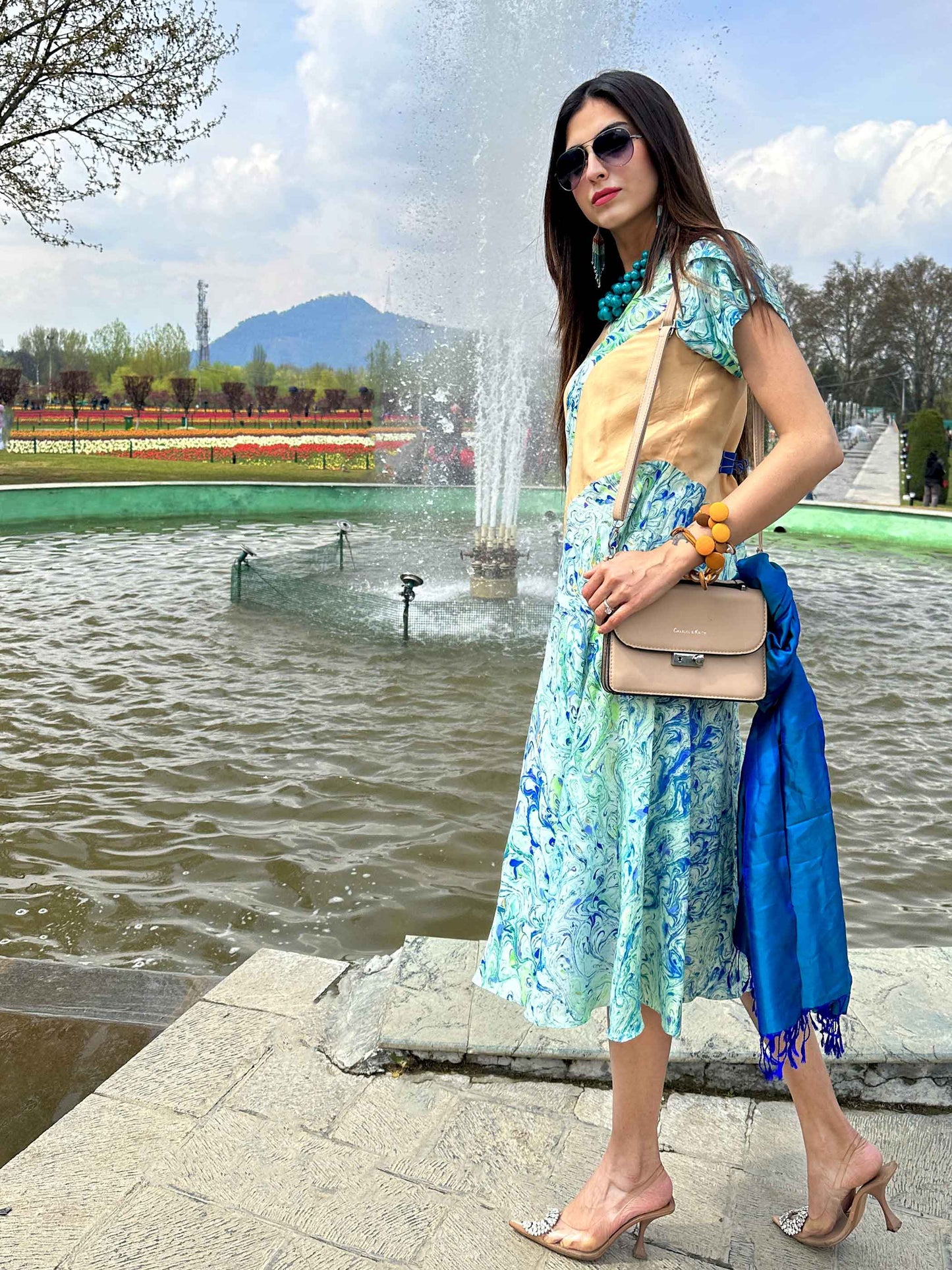 LOUISE GORGEOUS KASHMIR WATER MARBLED PURE SILK DRESS