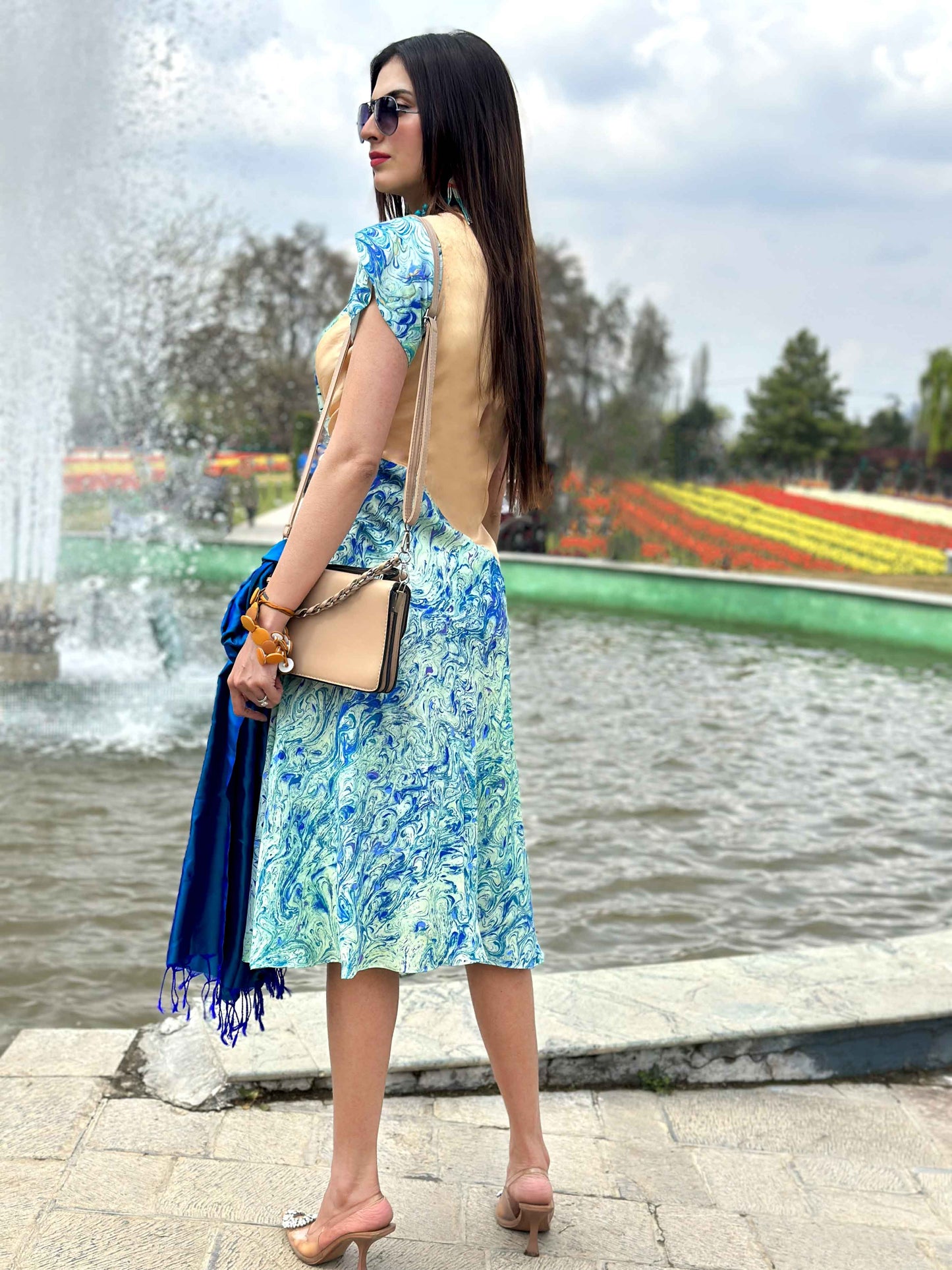LOUISE GORGEOUS KASHMIR WATER MARBLED PURE SILK DRESS