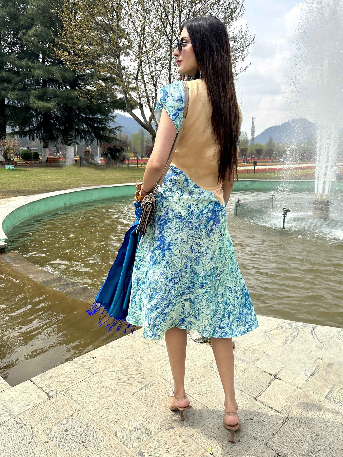 LOUISE GORGEOUS KASHMIR WATER MARBLED PURE SILK DRESS
